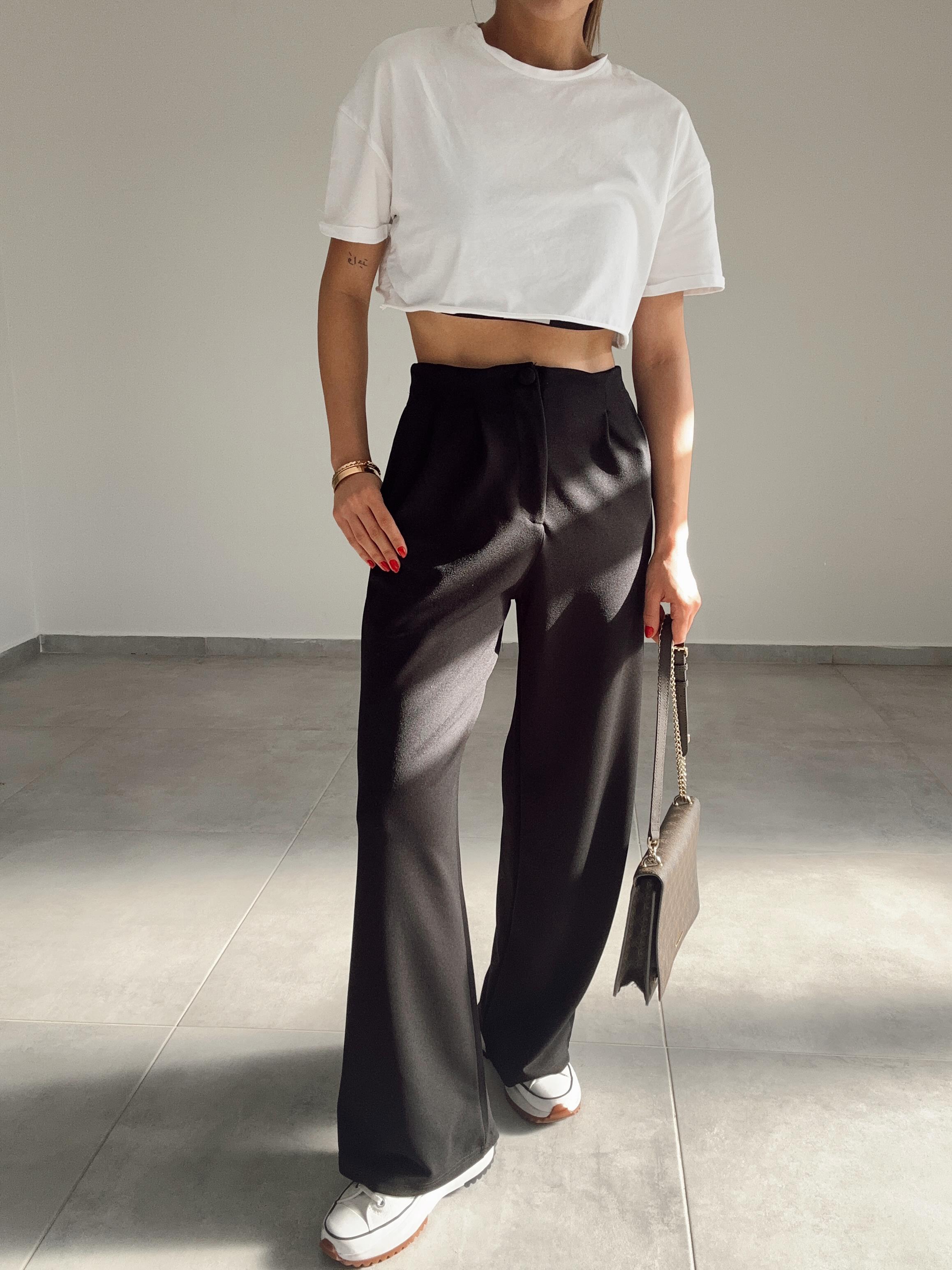 Siyah Extra Esnek Kumaş Palazzo Pantolon