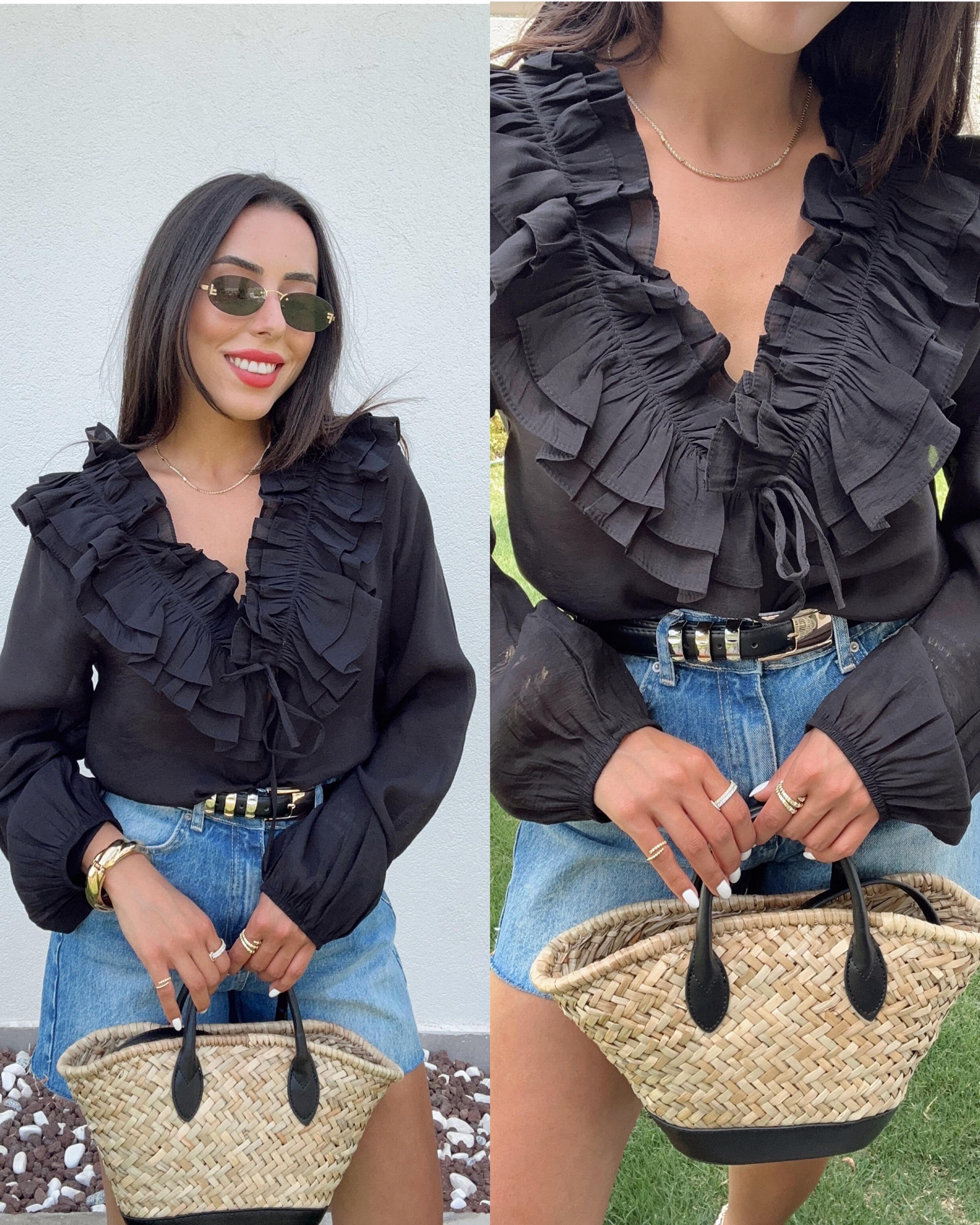 Siyah Fırfırlı Bluz