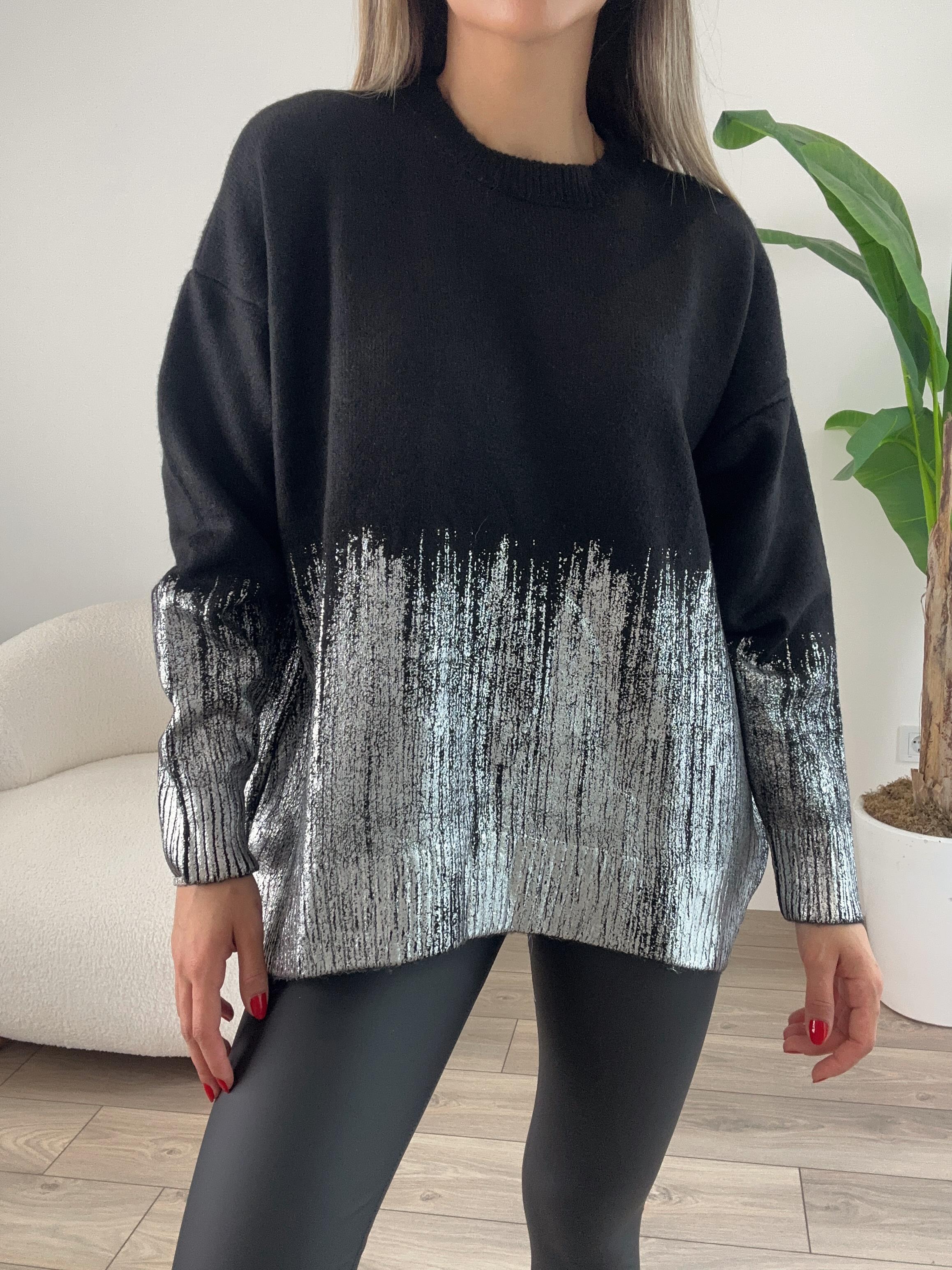 Siyah-Gümüş Varak Baskılı Kazak