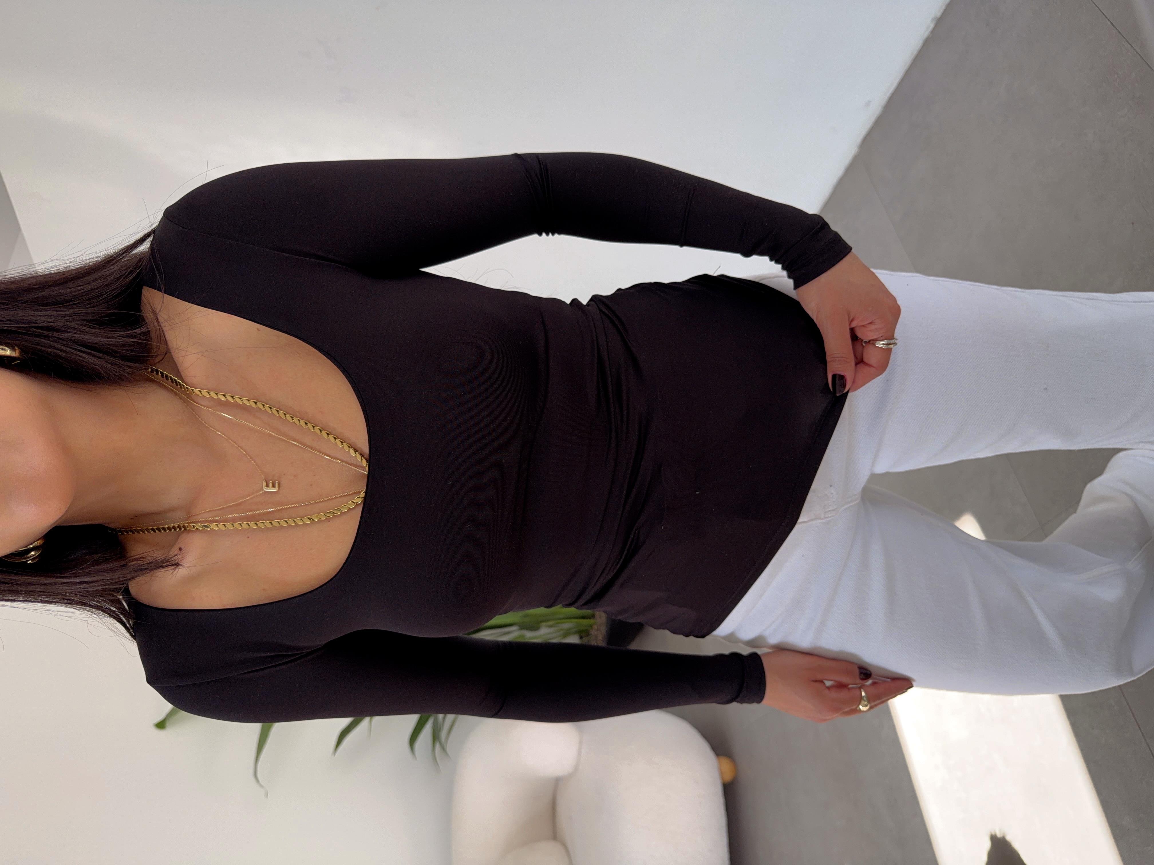 Siyah Kare Yaka Uzun Kol Bluz