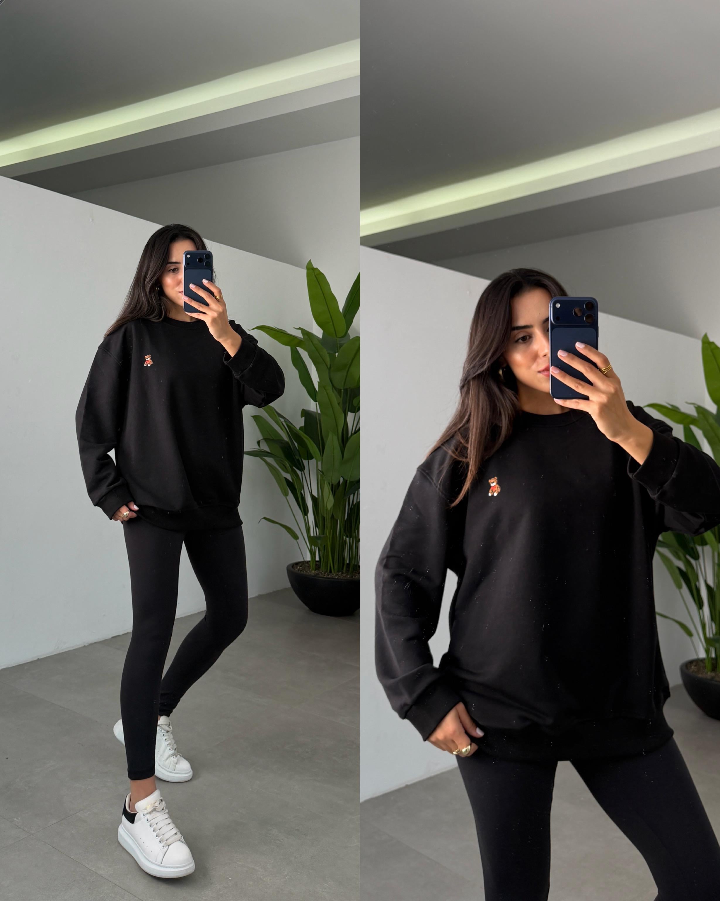 Siyah Küçük Teddy Nakışlı Sweat