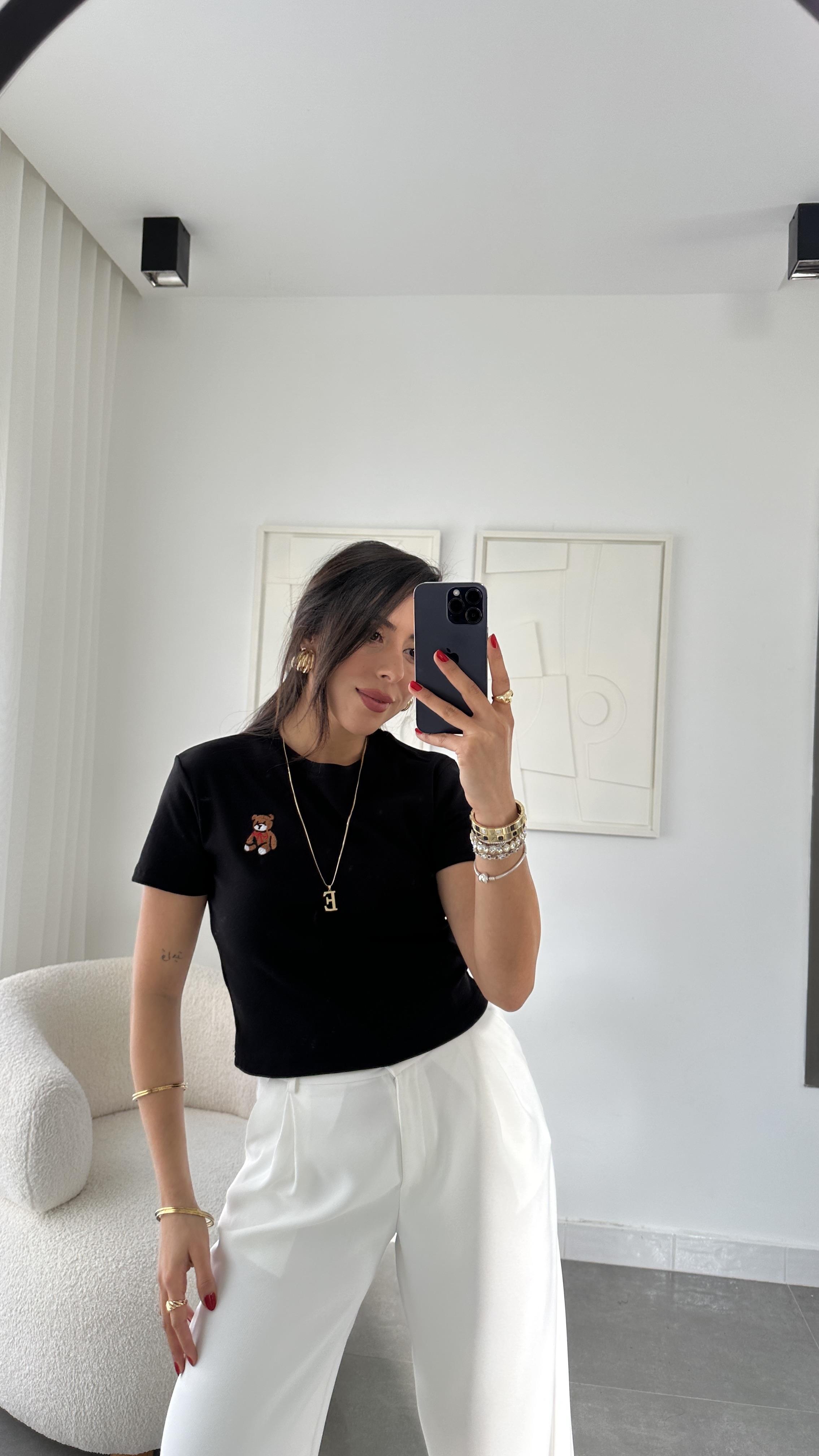 Siyah Küçük Tedy Nakışlı Tshirt