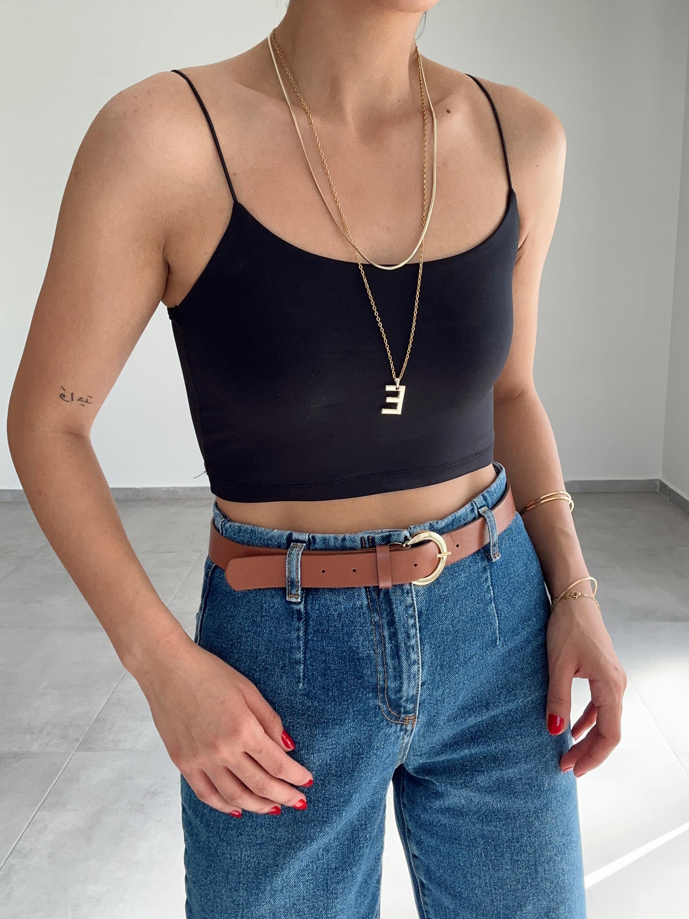 Siyah Modal Askılı Kısa Crop