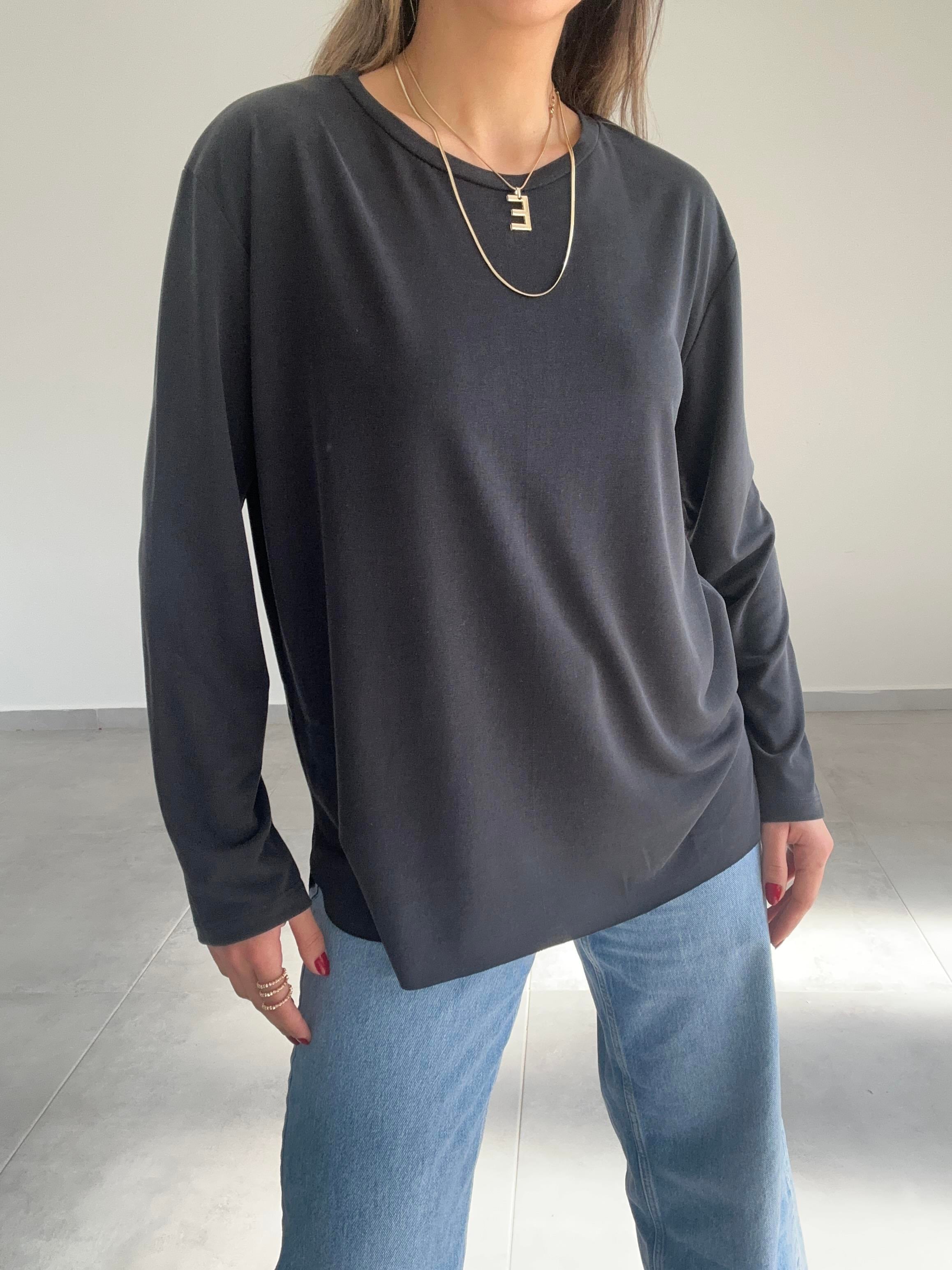 Siyah Modal Kumaş Uzun Kol Basic