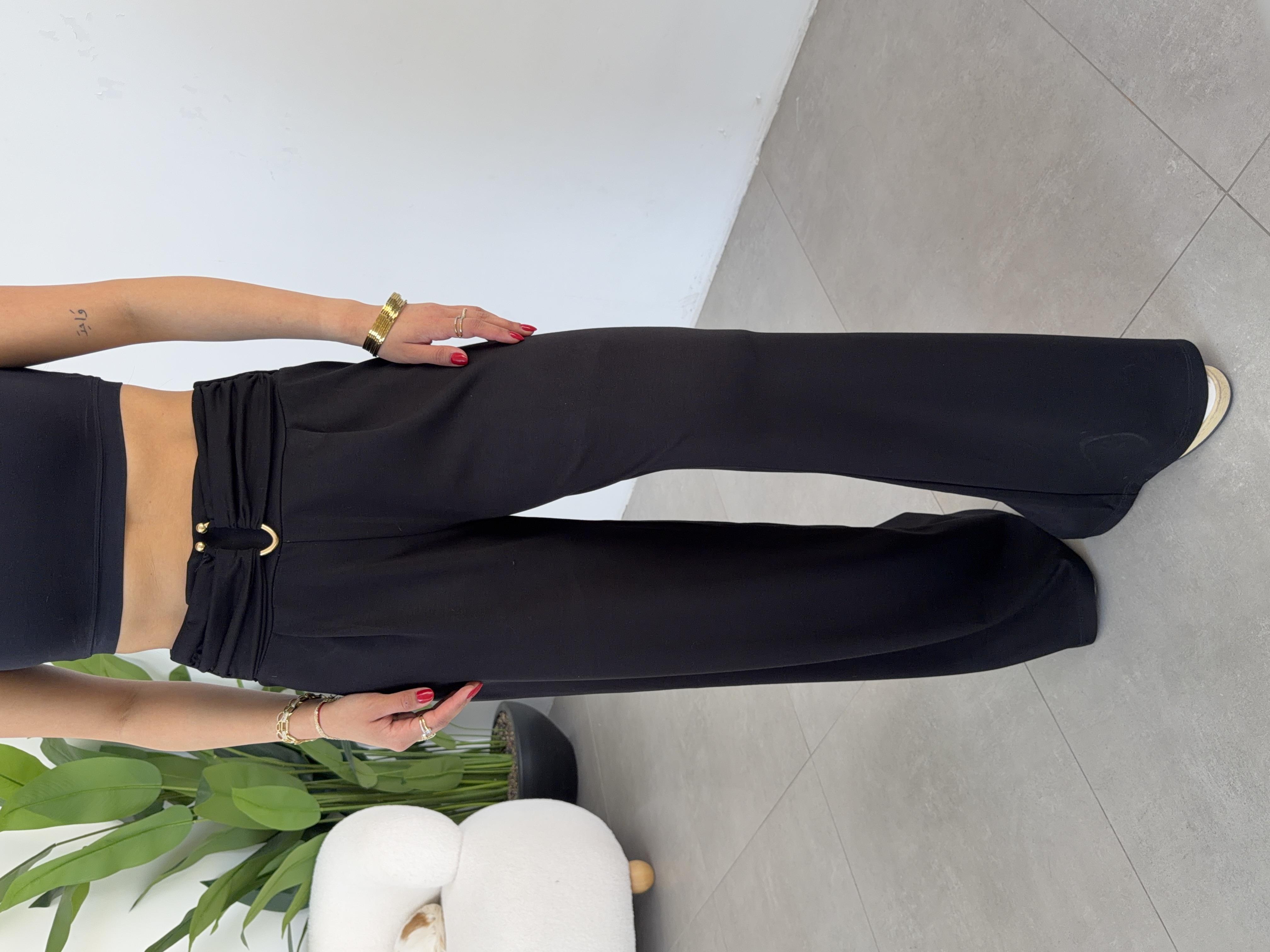 Siyah Modal Önü Tokalı Pantolon