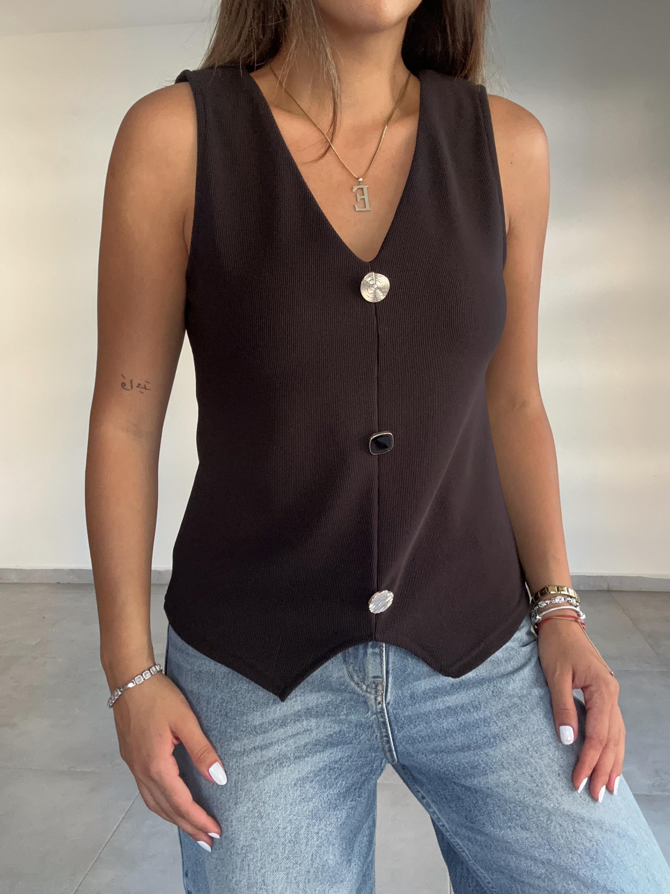 Siyah Ottoman Gold Düğmeli Yelek