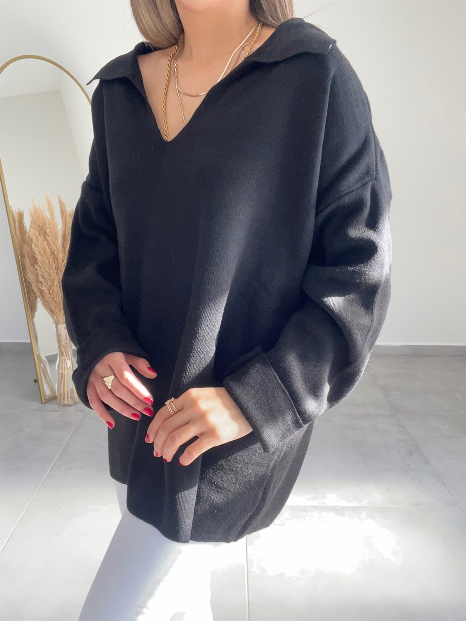 Siyah Polo Yaka Kazak