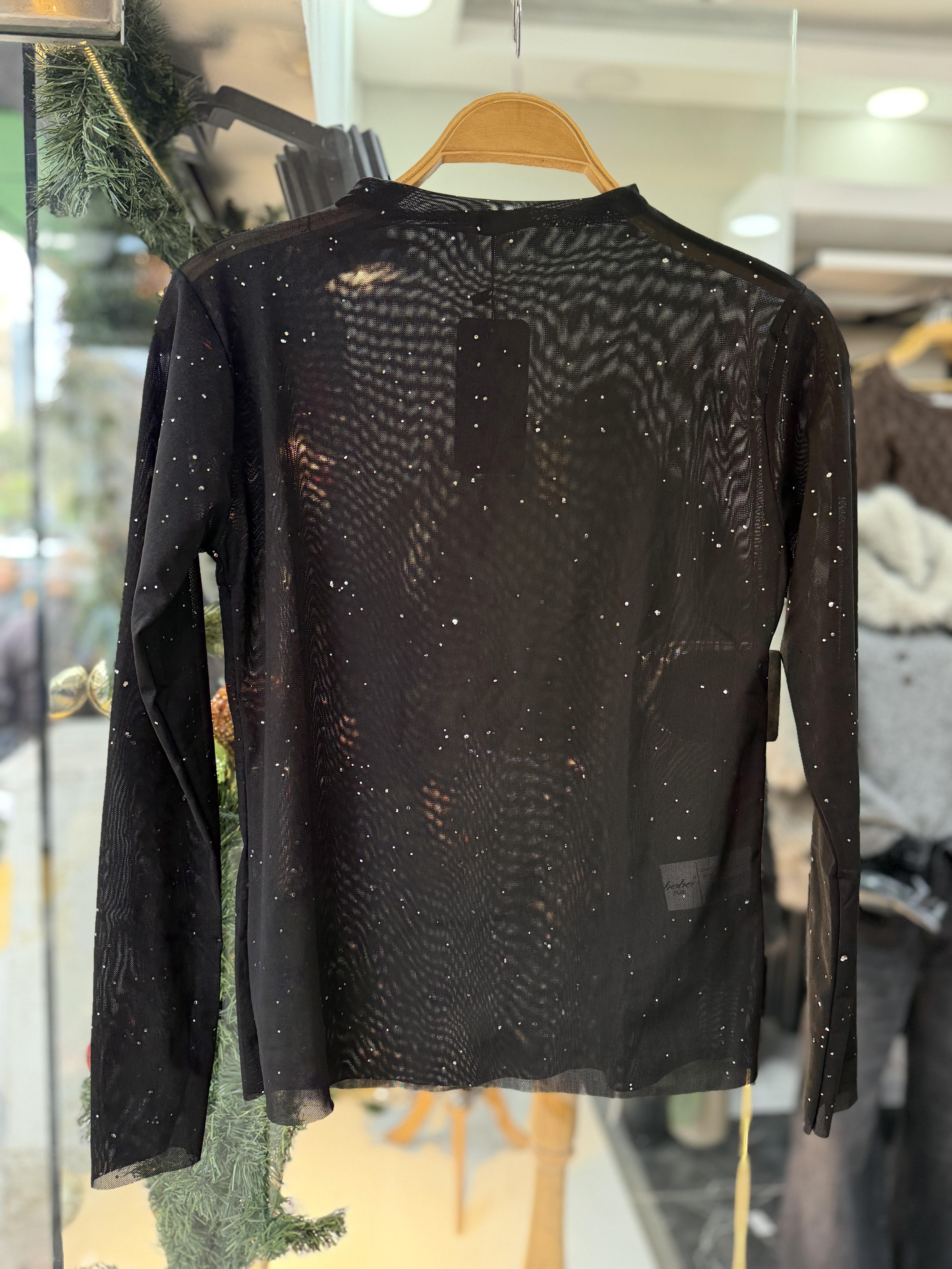 Siyah Pul Detaylı Transparan Bluz