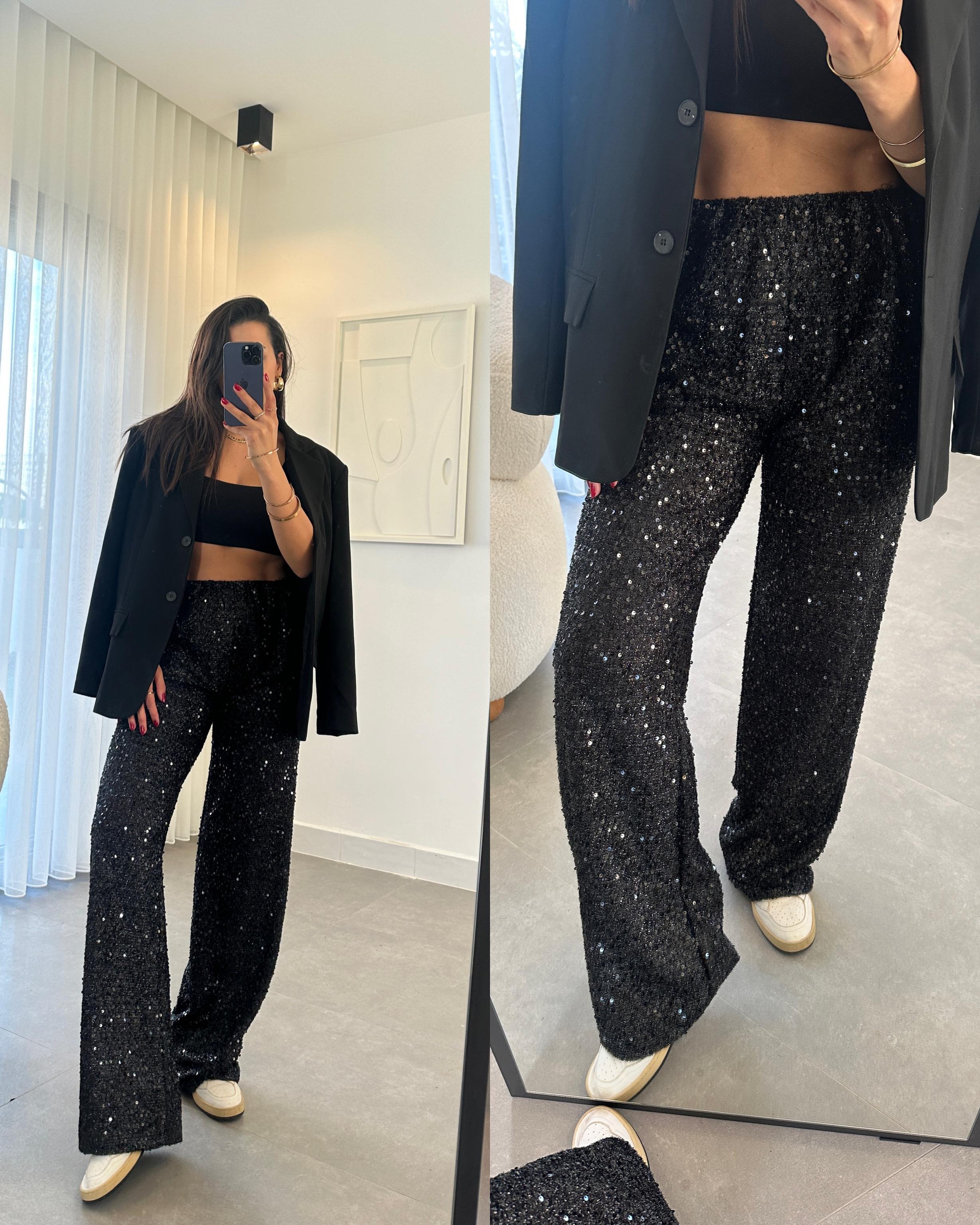 Siyah Pul Payet Pantolon
