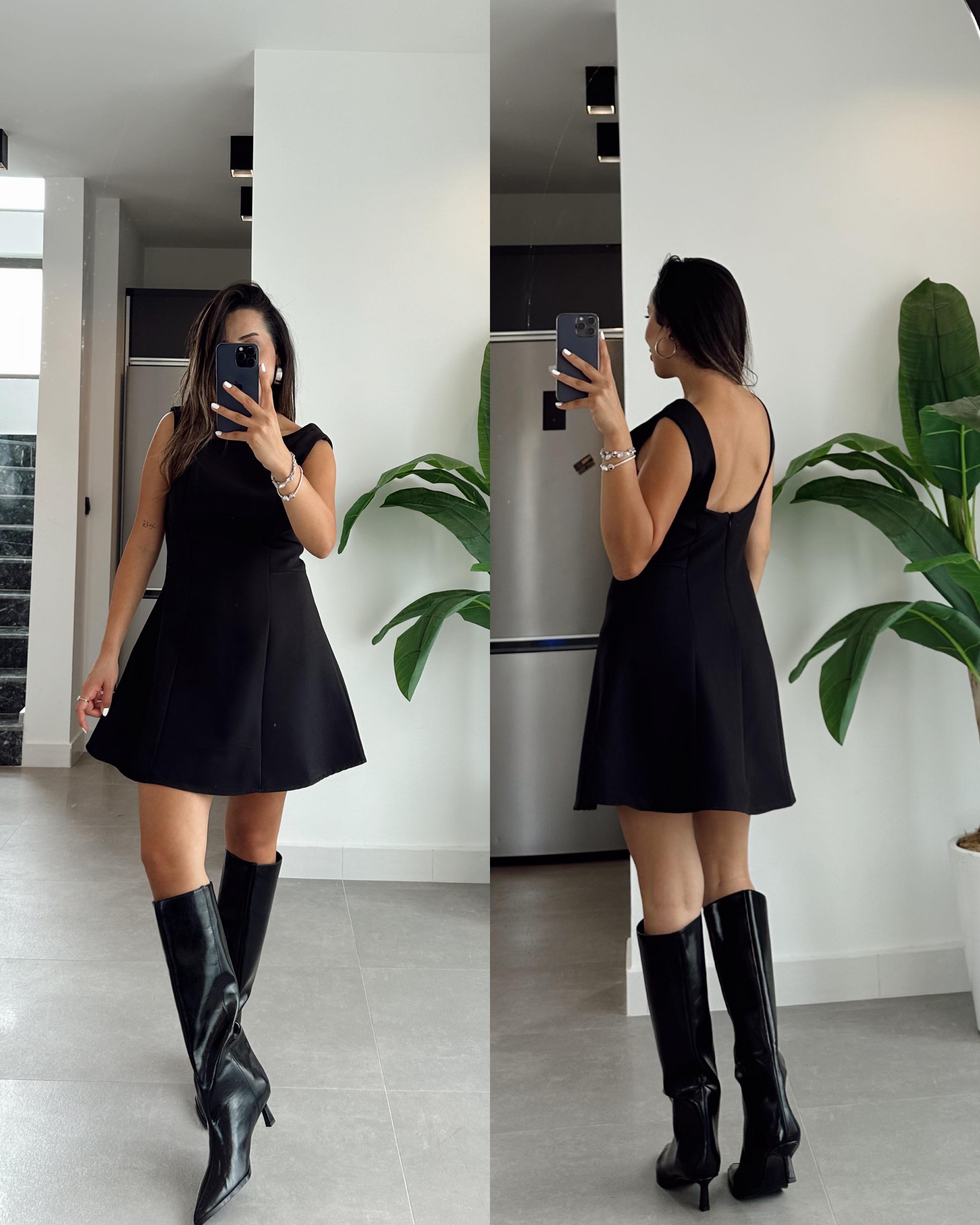 Siyah Sıfır Kol Kuplu Elbise