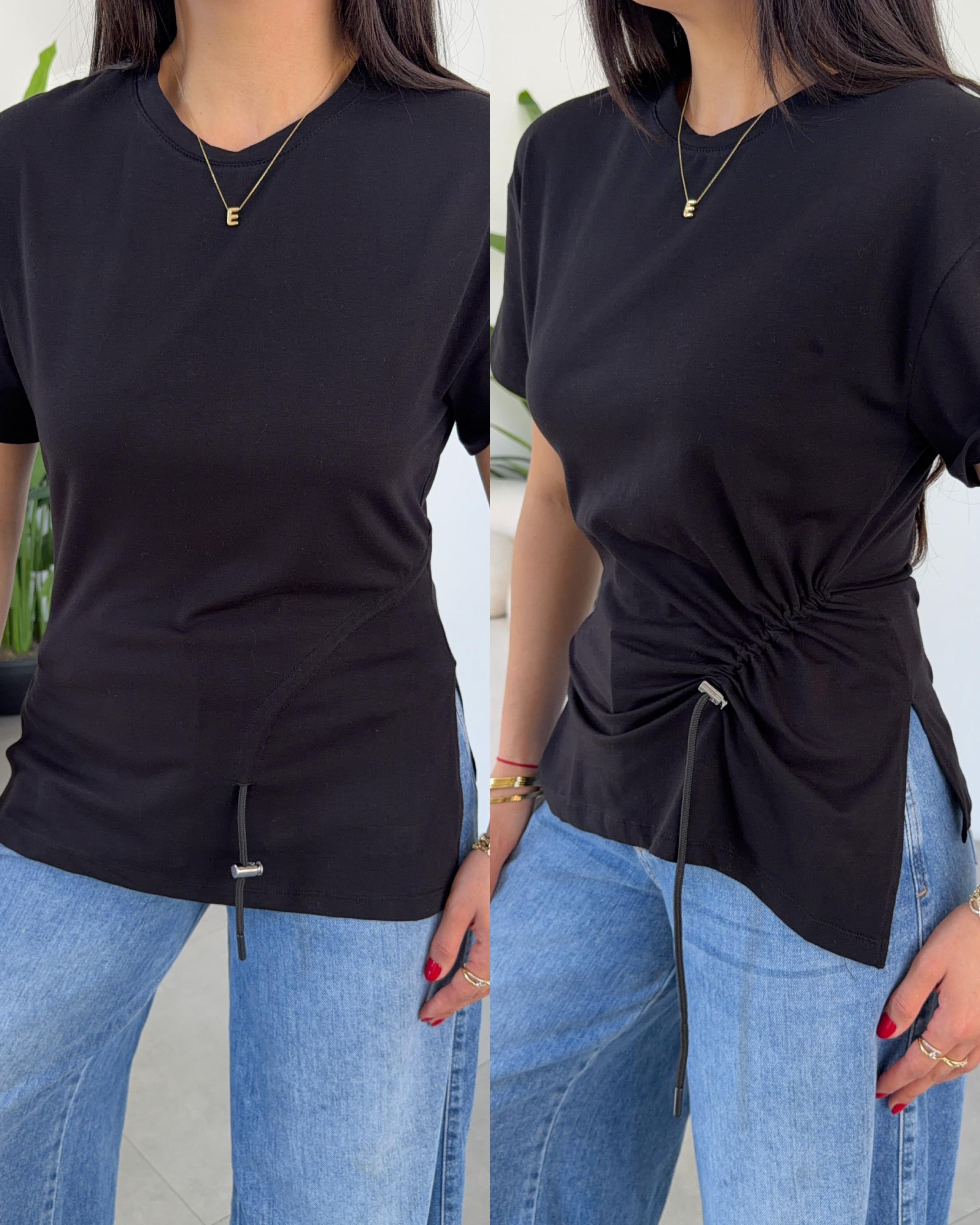 Siyah Süprem Yırtmaçlı Önü Büzgülü Basic