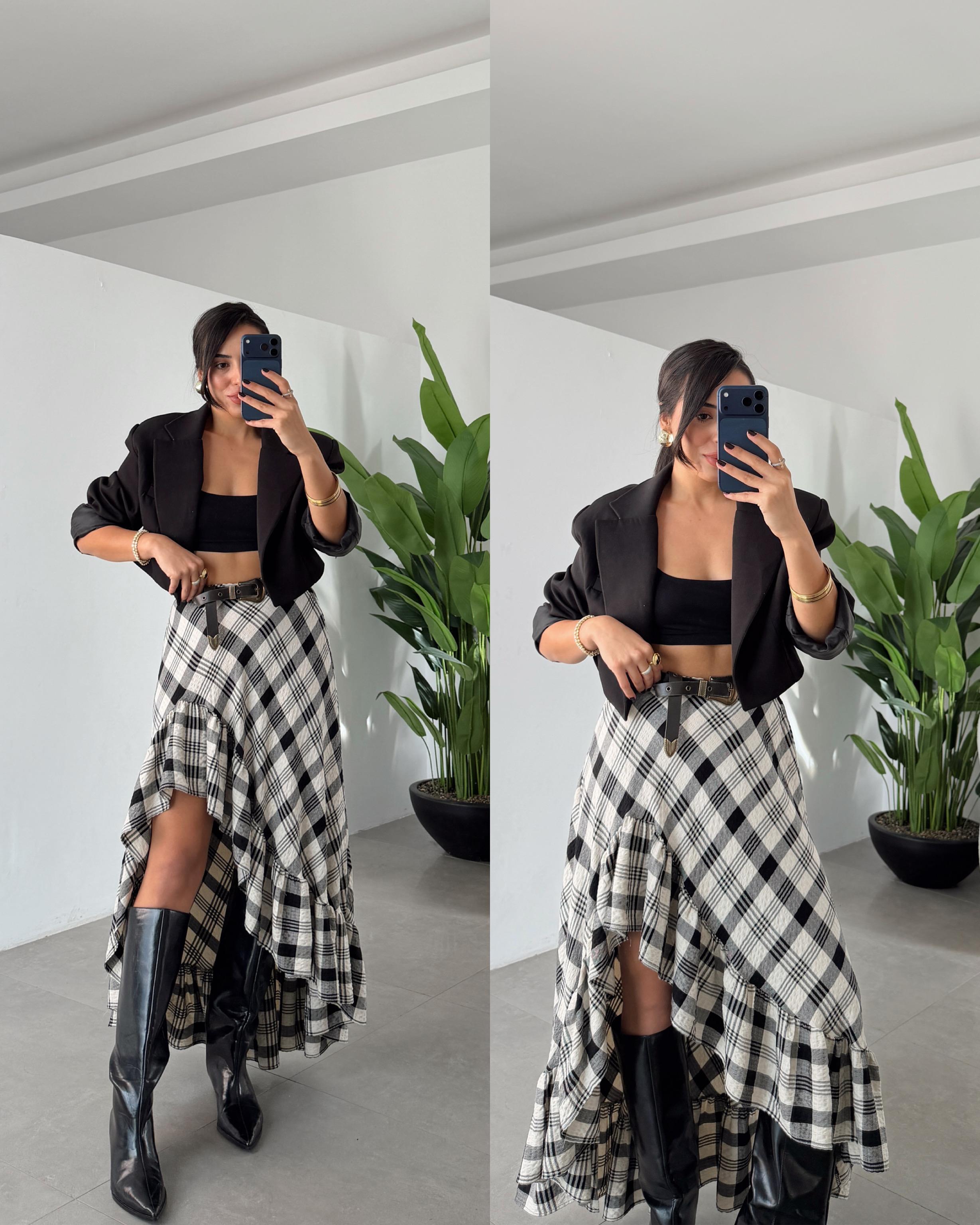 Siyah Tasarım Ekose Laya Etek