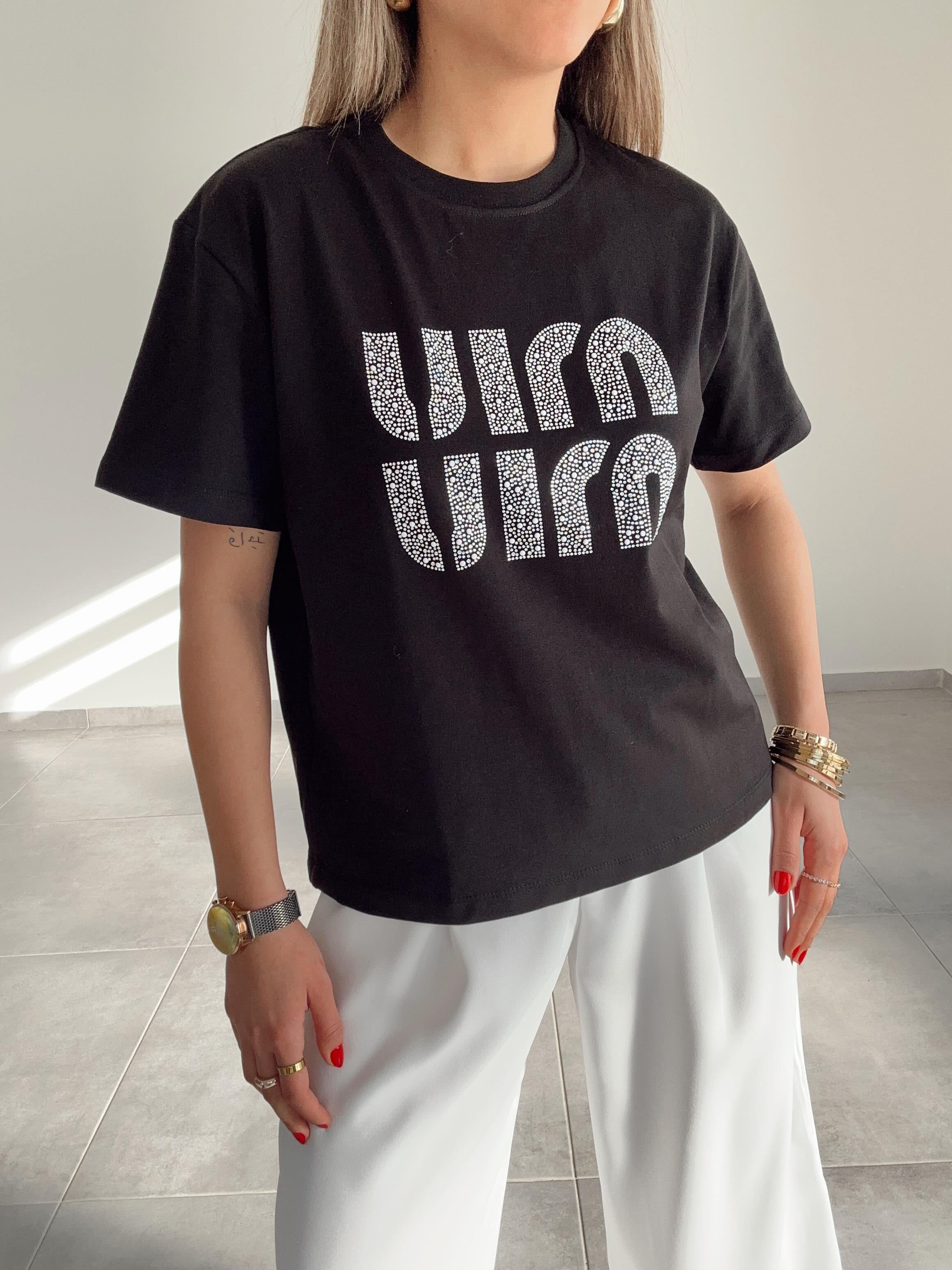 Siyah Taşlı Tshirt