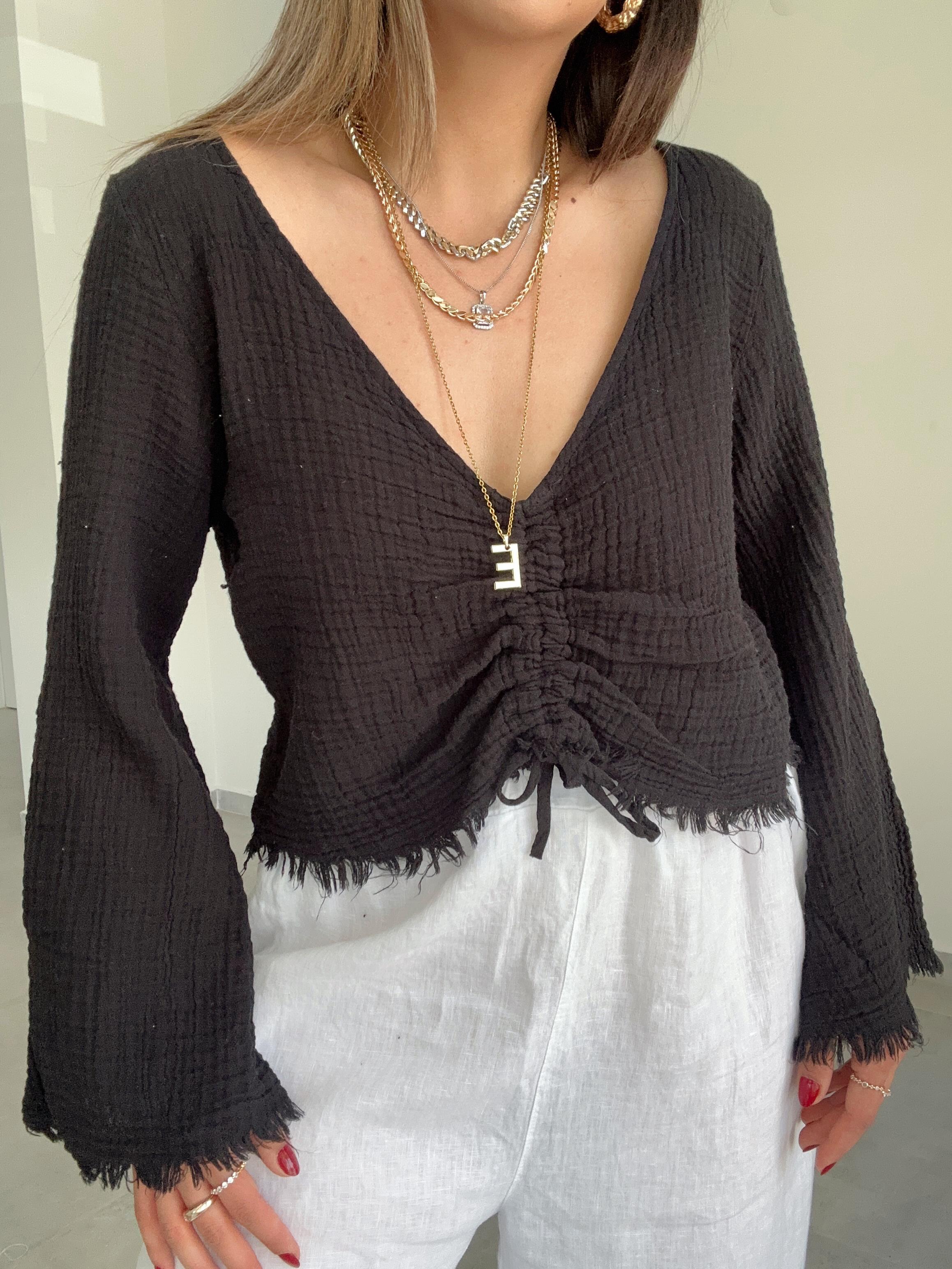 Siyah Tina Crop Bluz