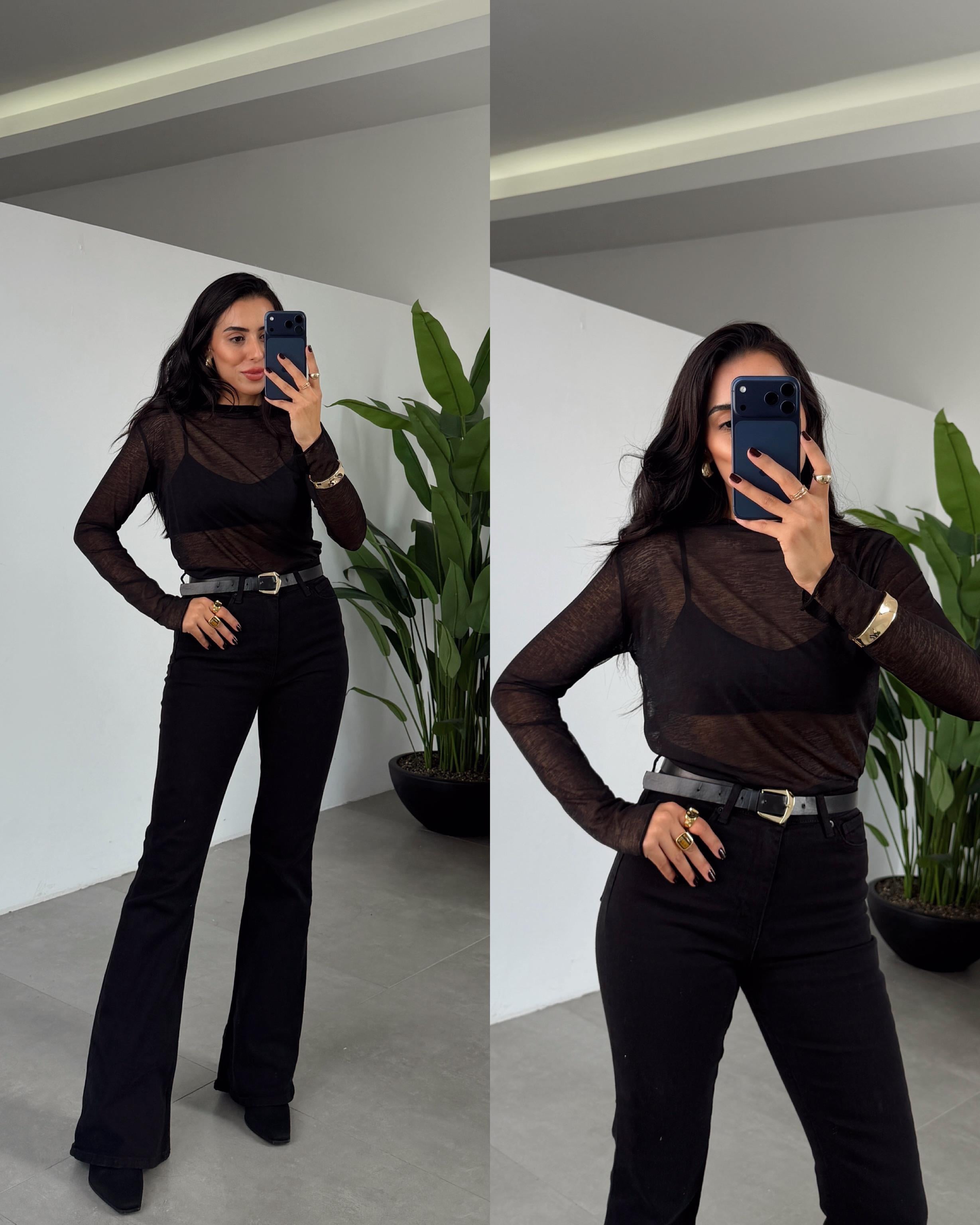 Siyah Transparan Bluz