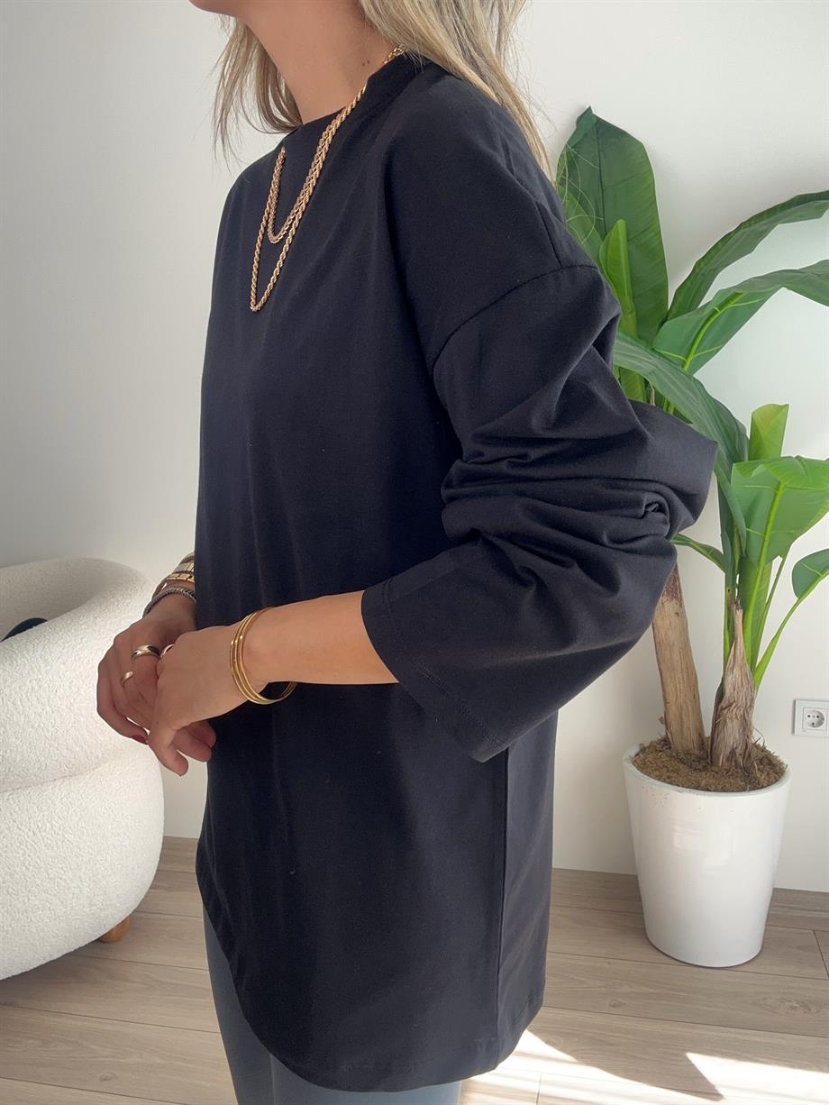 Siyah Uzun Kol Oversize Basic