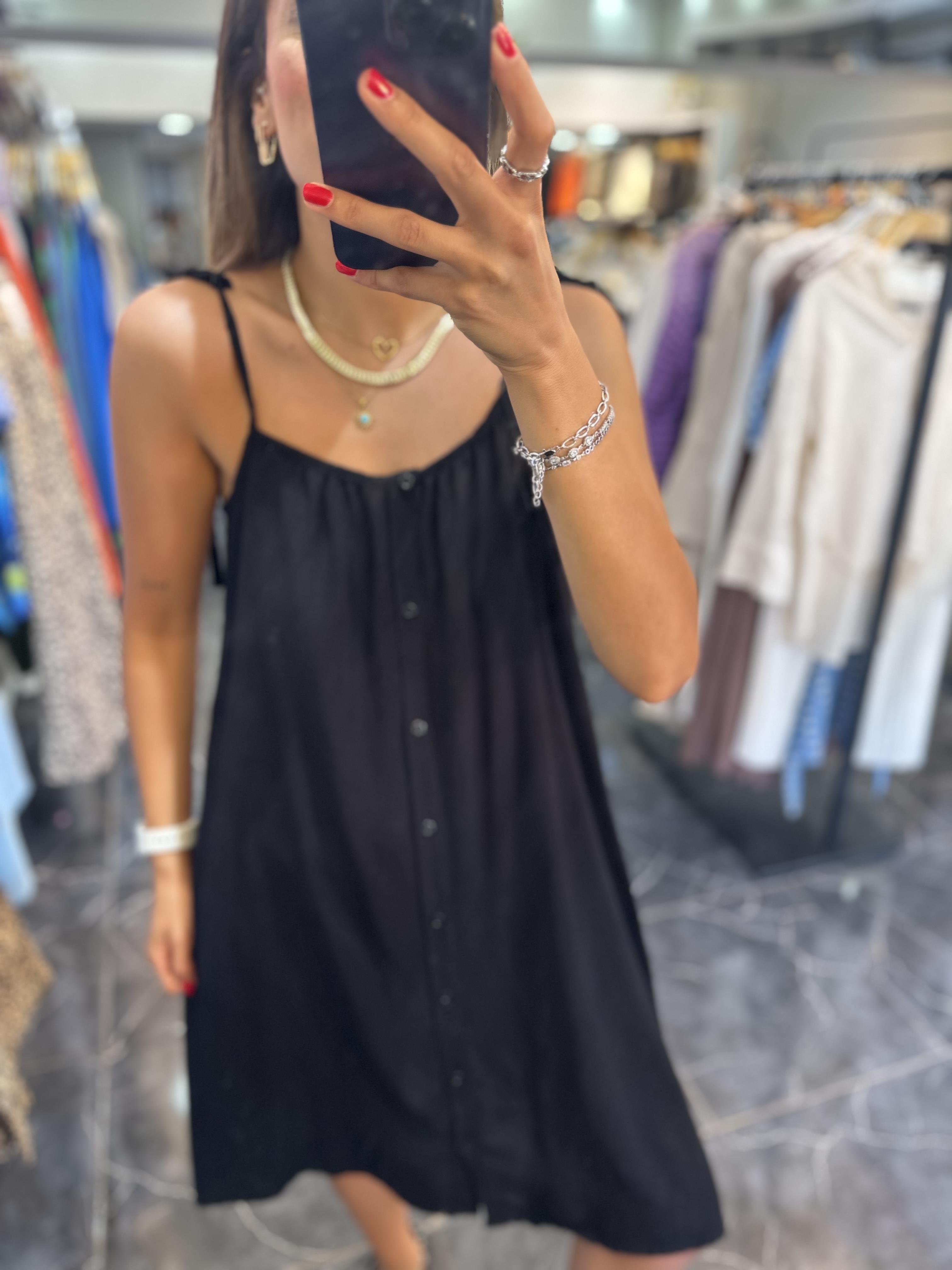 Siyah Viskon Askılı Mini Elbise