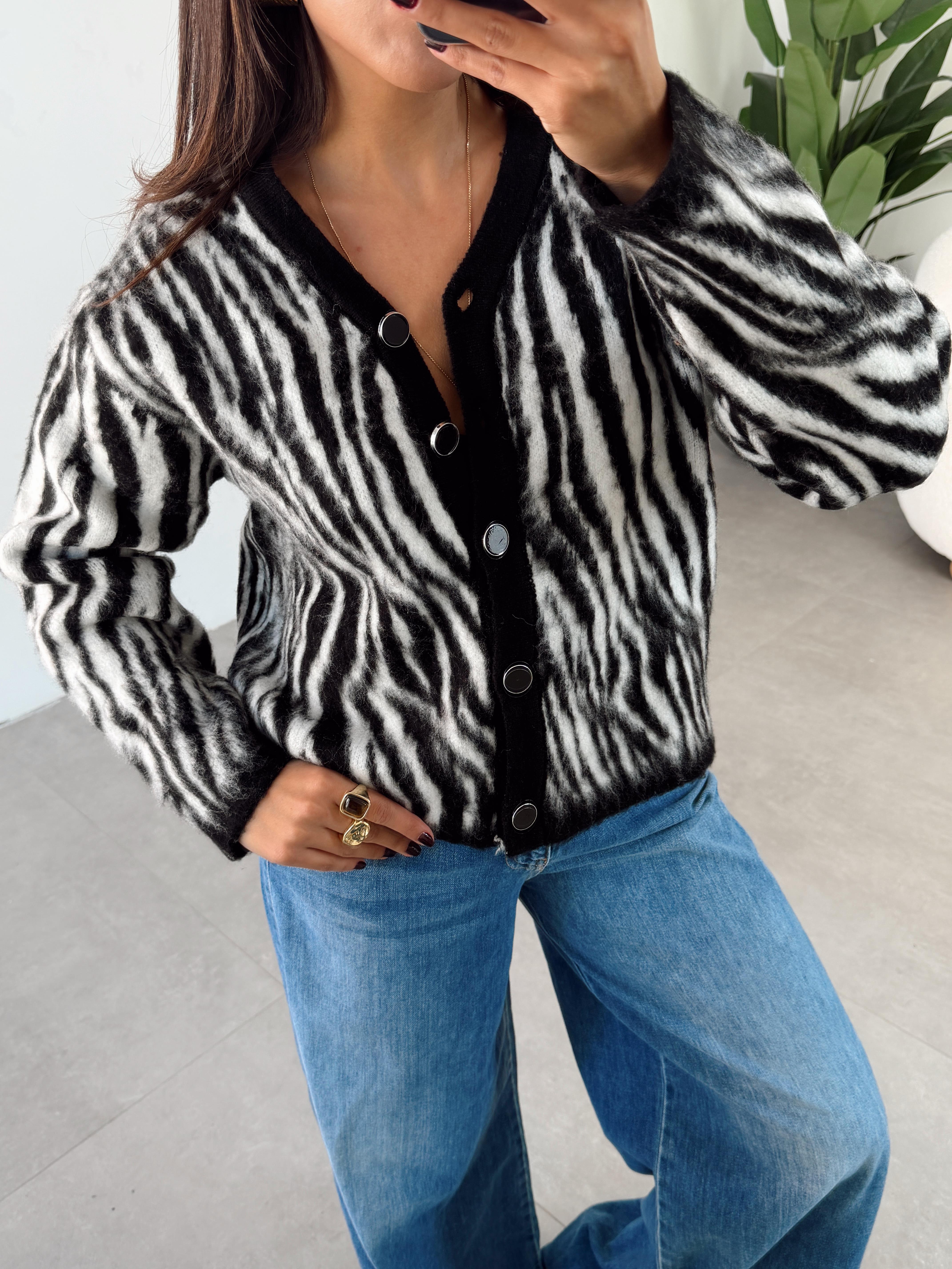 Siyah Zebra Desen Hırka