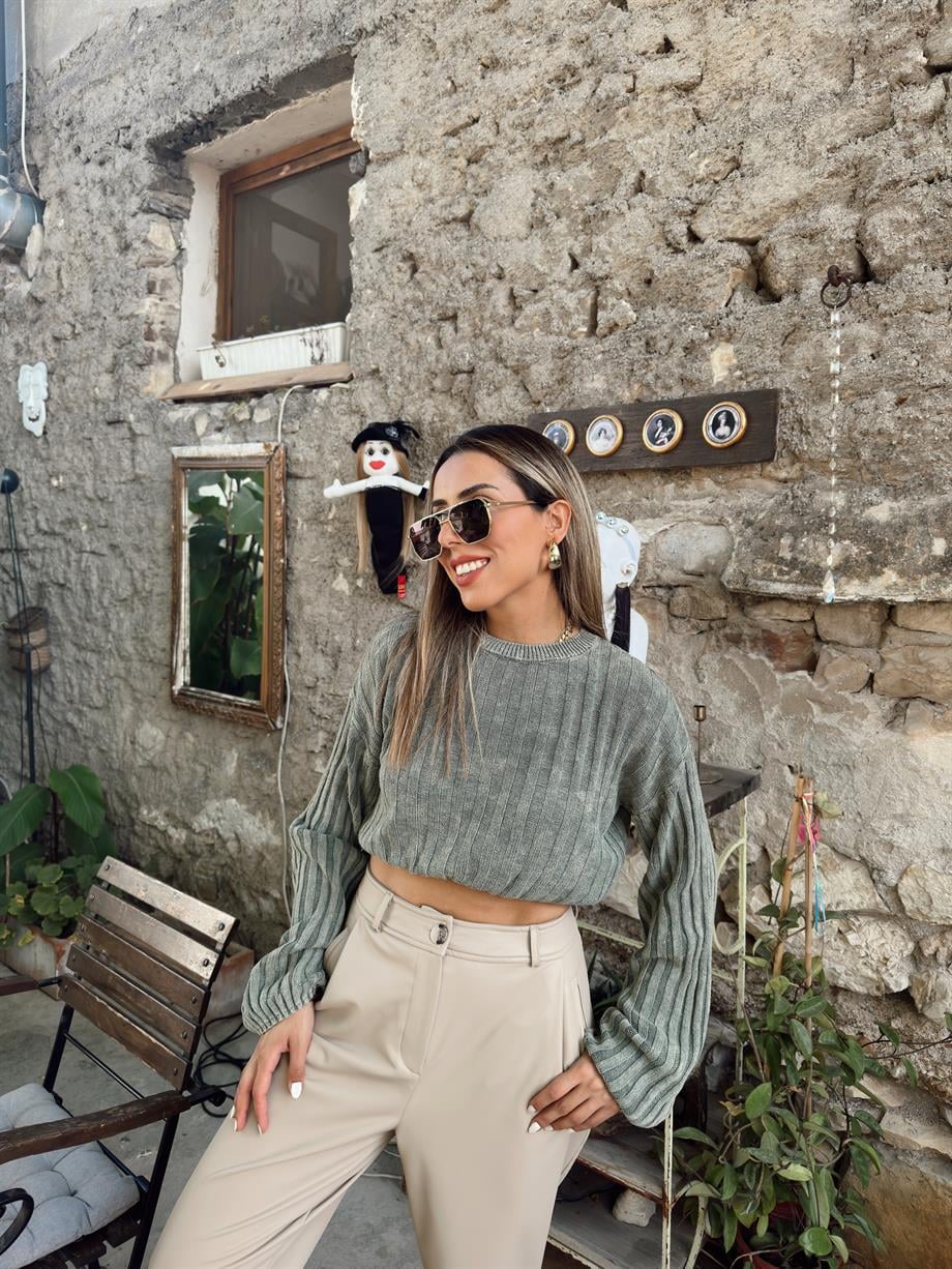 Soluk Efektli Haki Triko Kazak