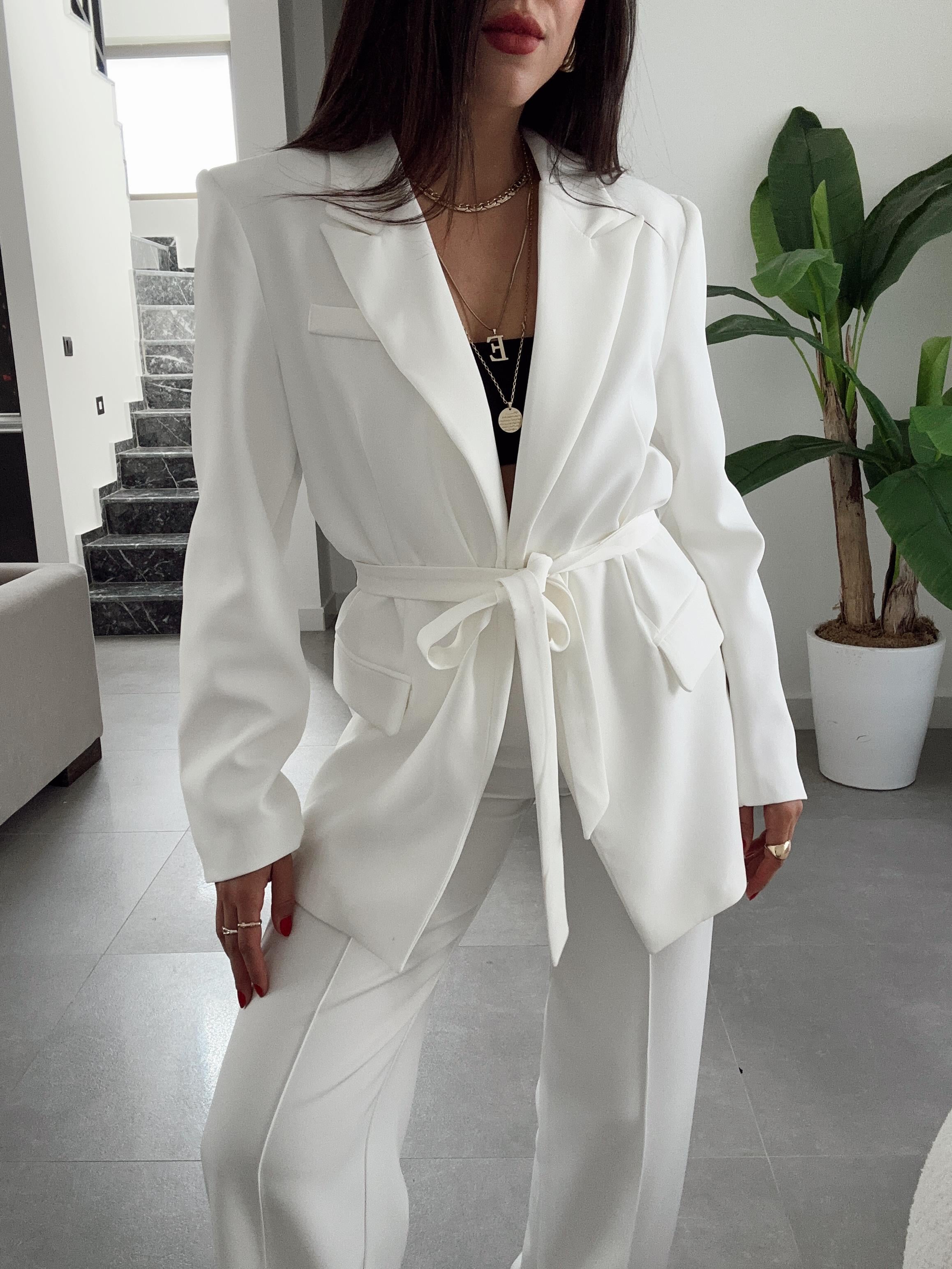 Sydney Beyaz Blazer Pantolon Takım