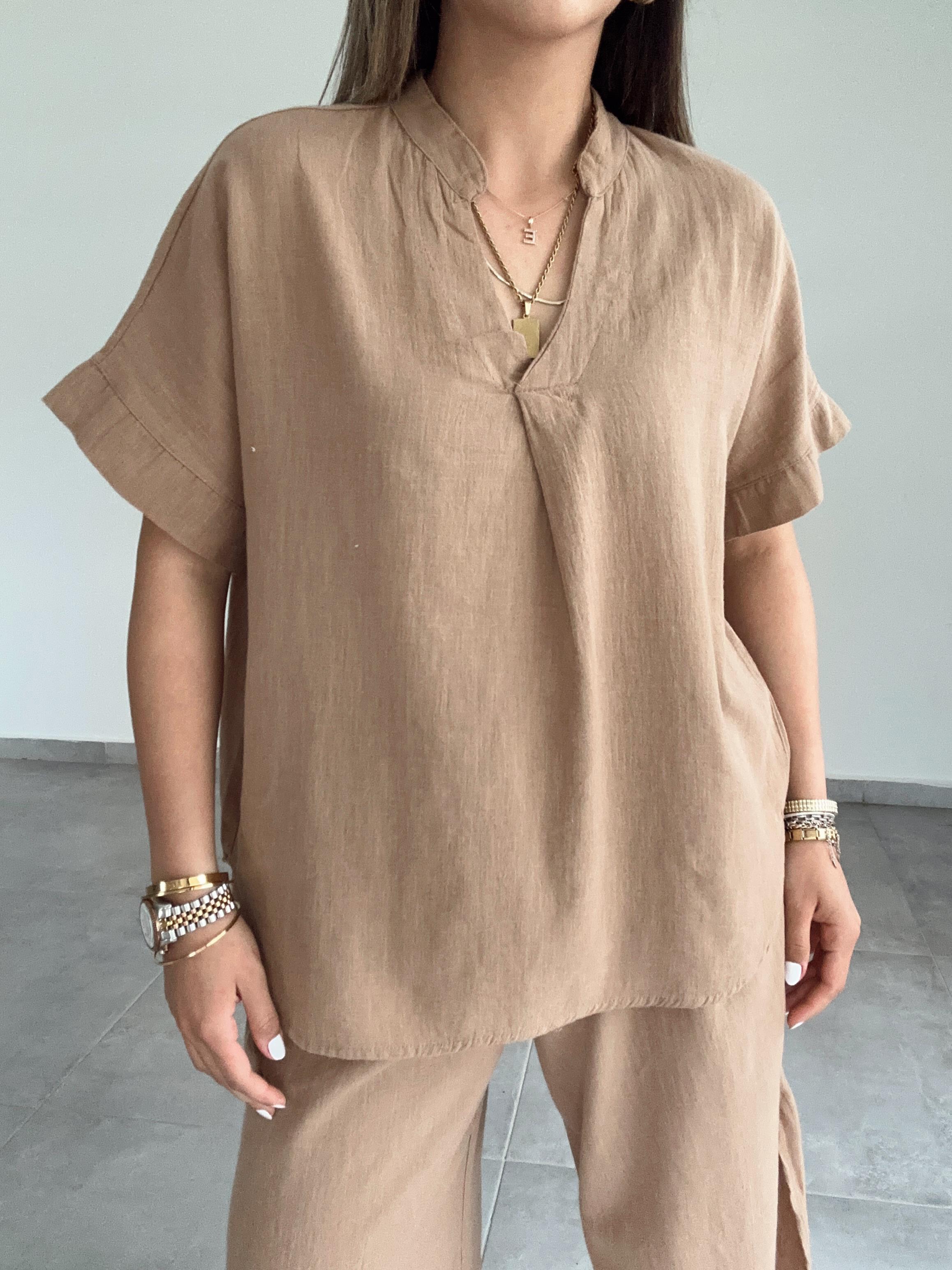 Taba Pamuk Keten Hakim Yaka Bluz