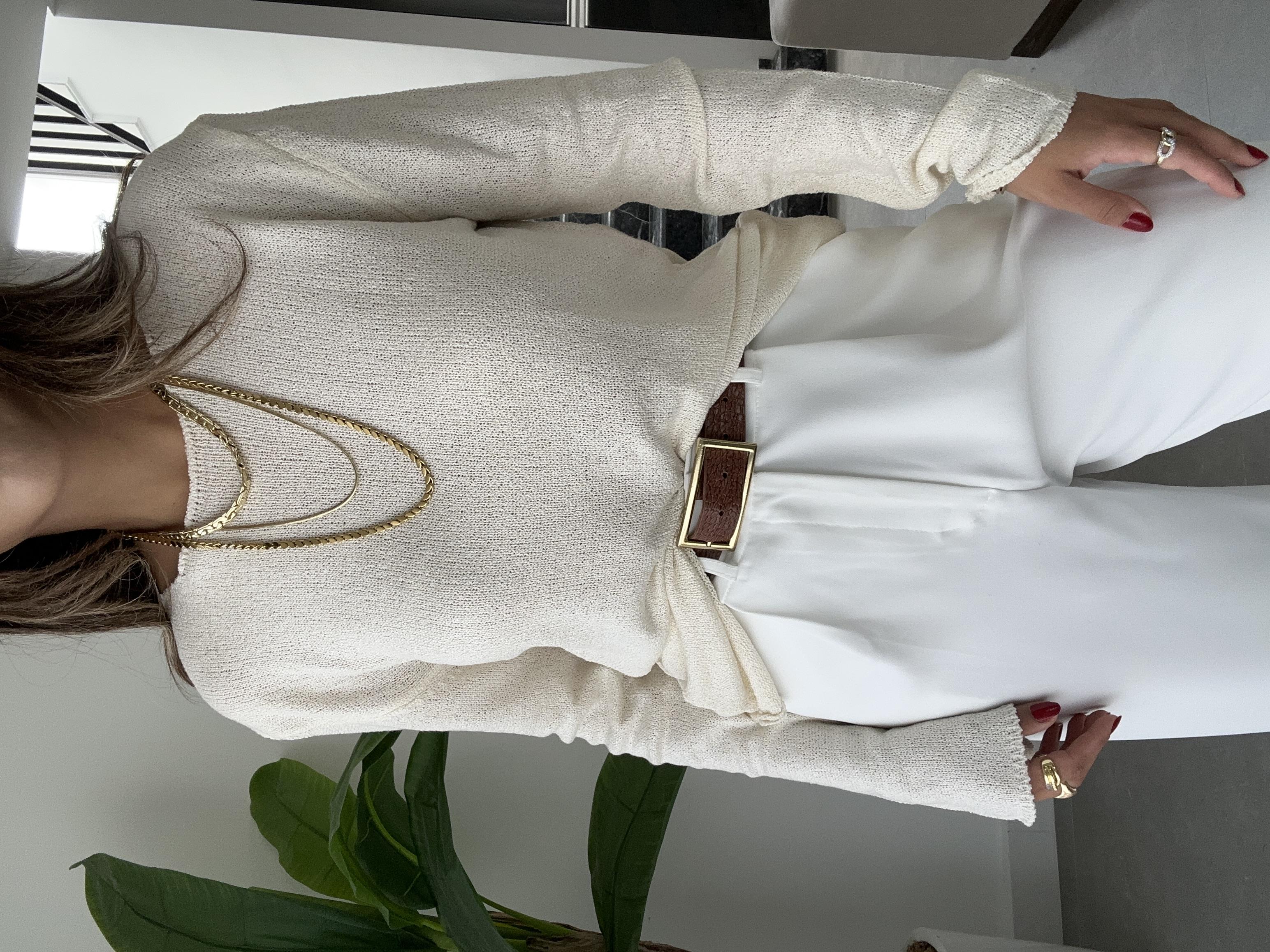 Taş Açık Yaka Uzun Kol Triko