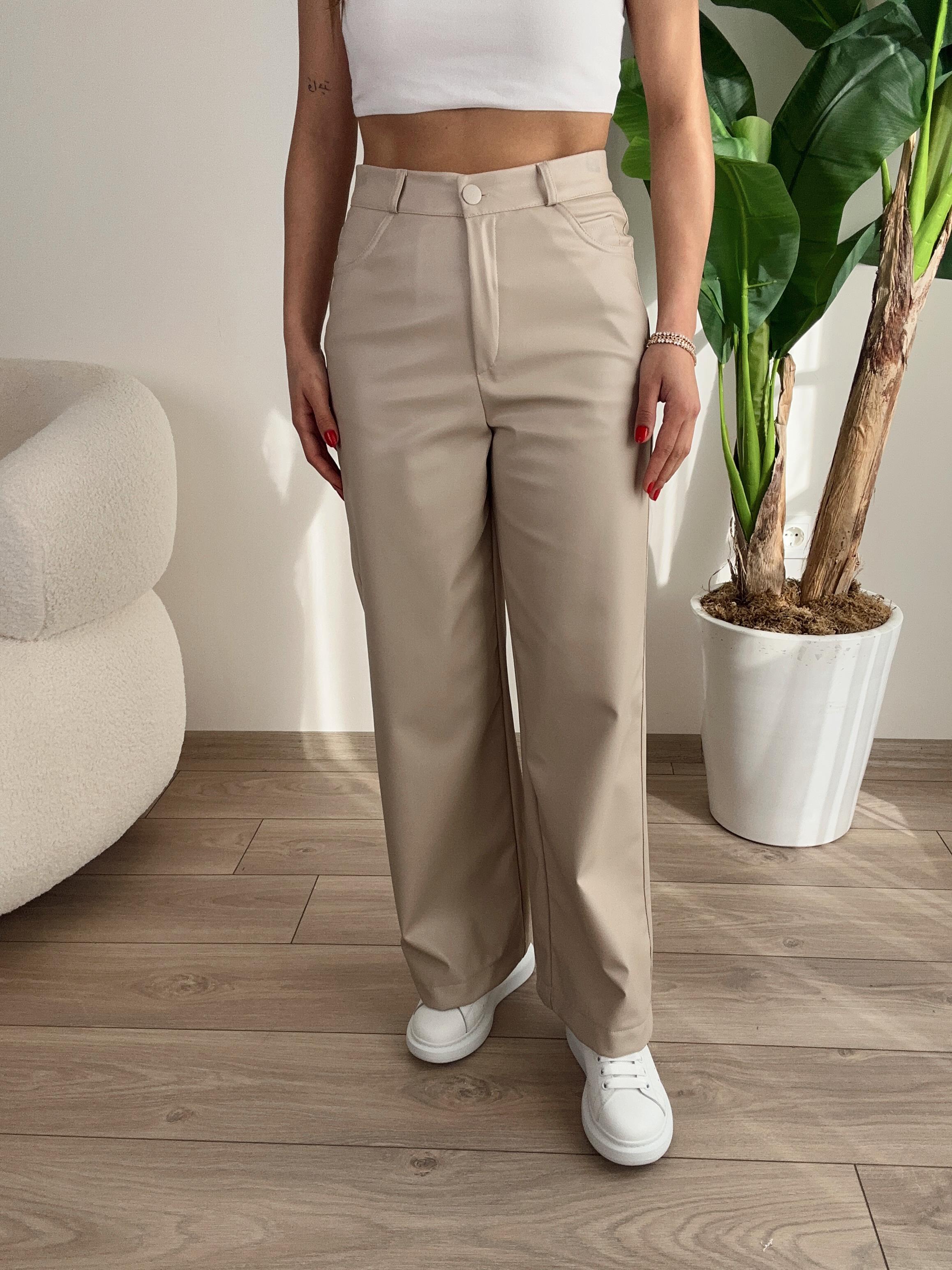 Taş Deri Bol Paça Pantolon