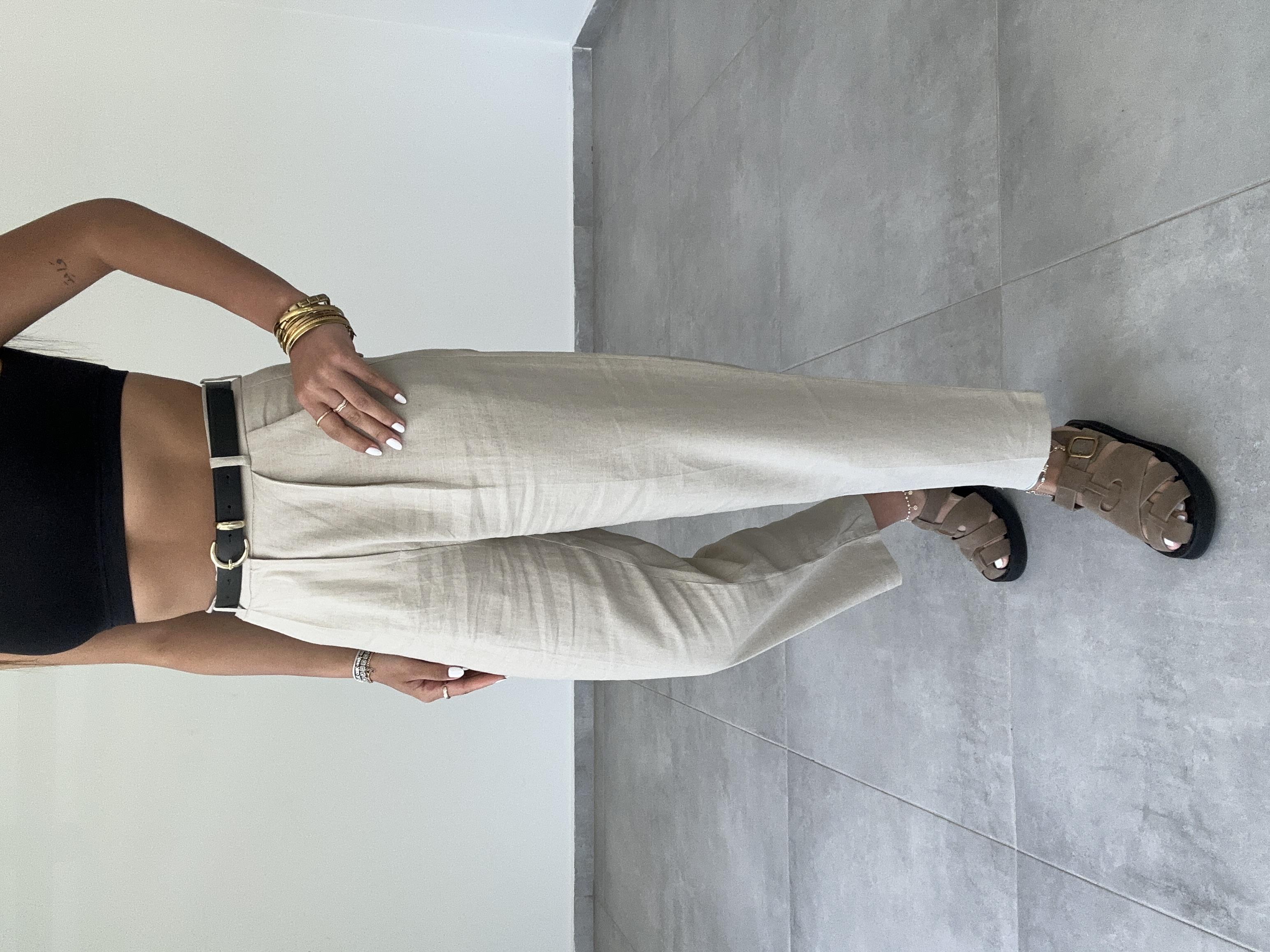 Taş Kemerli Keten Pantolon