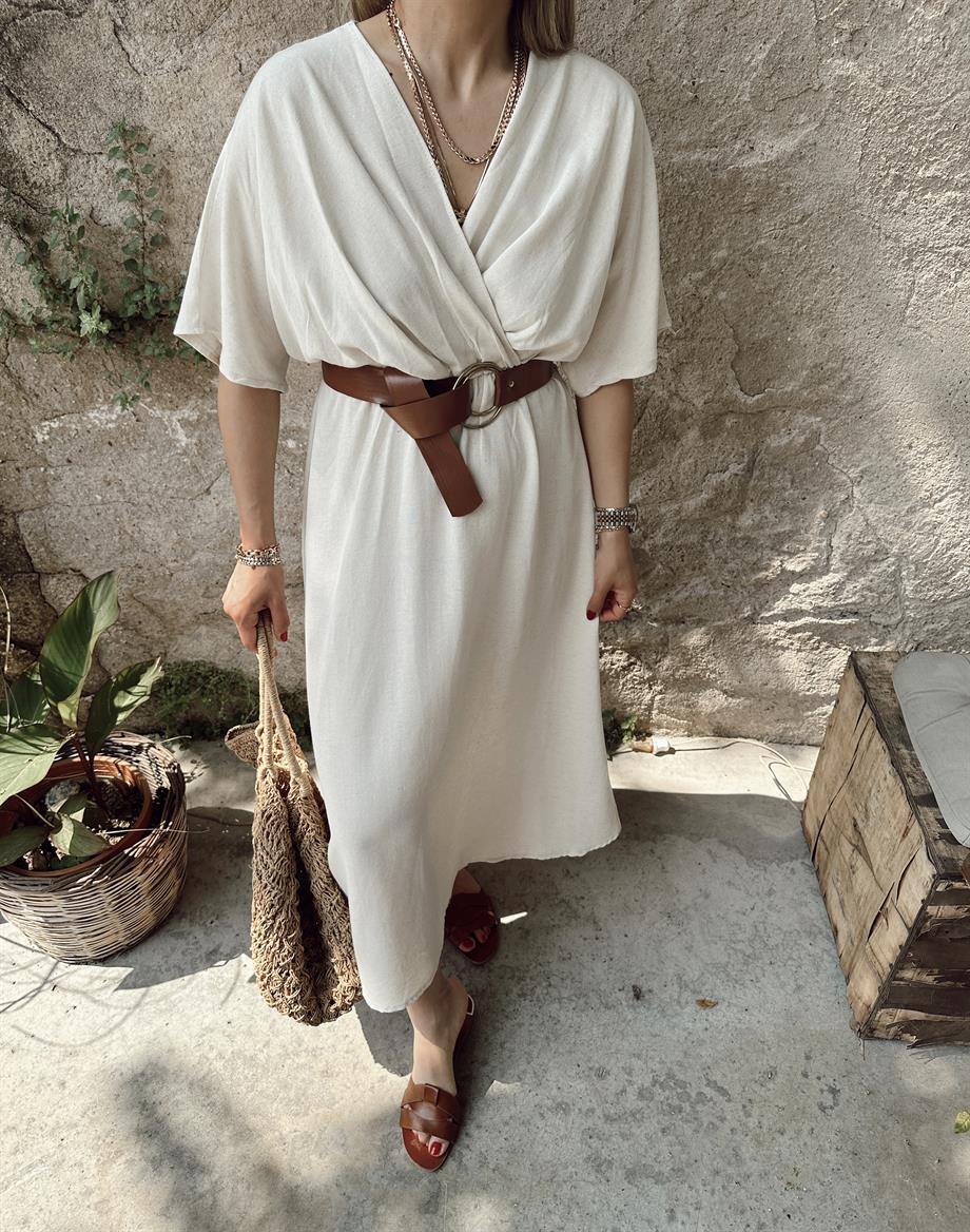 Taş Kruvaze Kemerlı Elbise