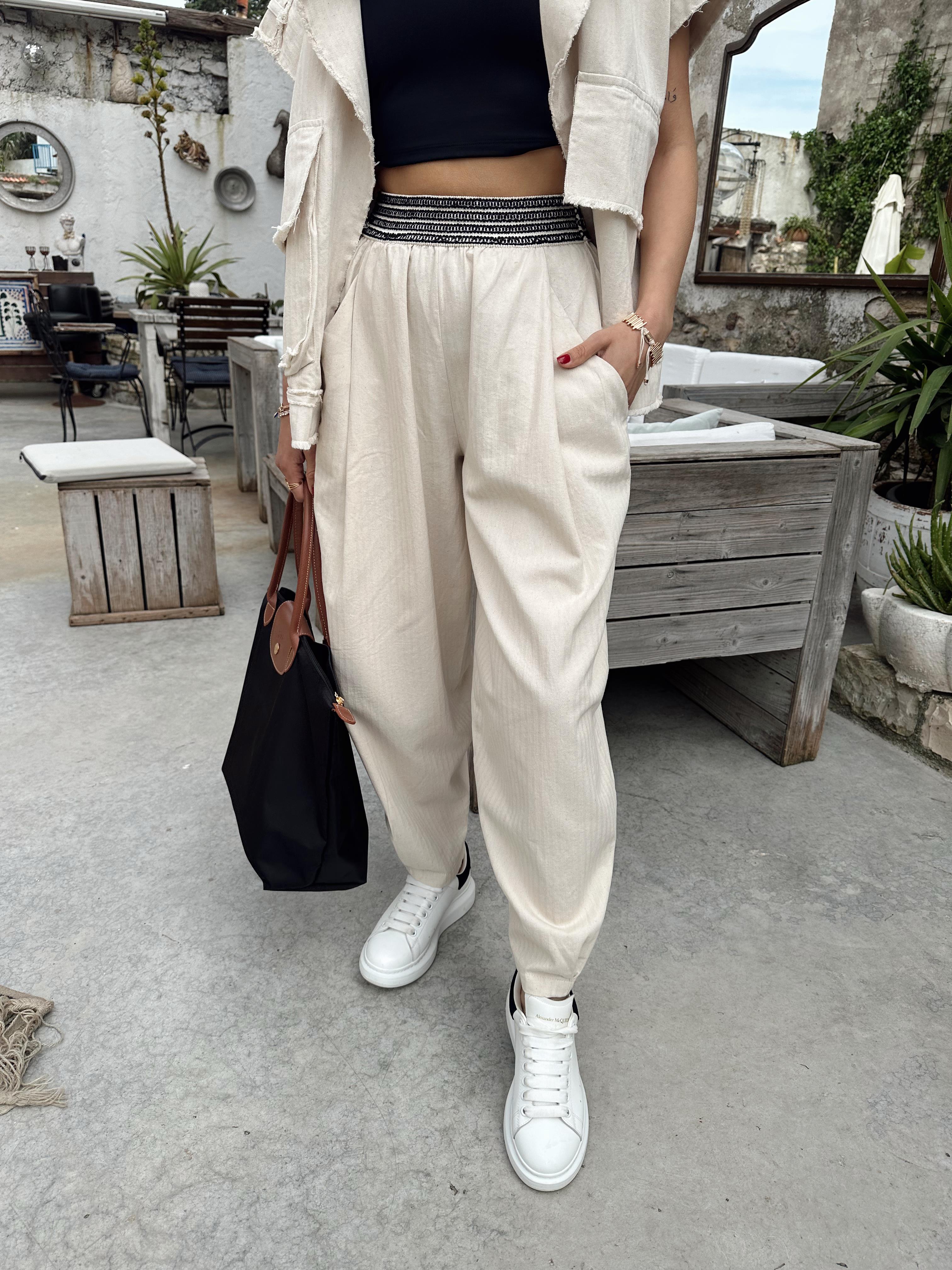 Taş Lastikli Gabardin Pantolon