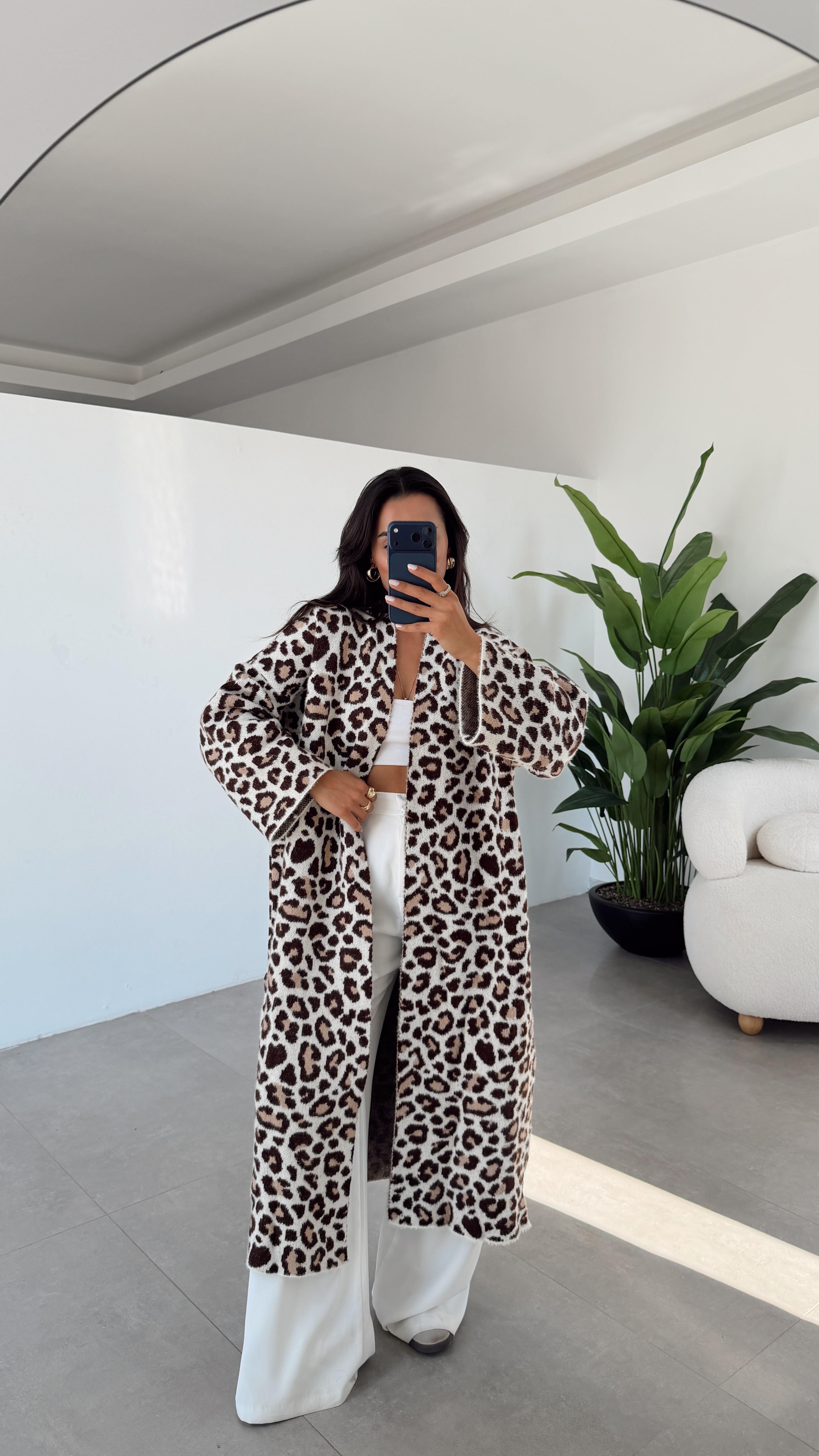 Taş Leopar Desenli Hırka