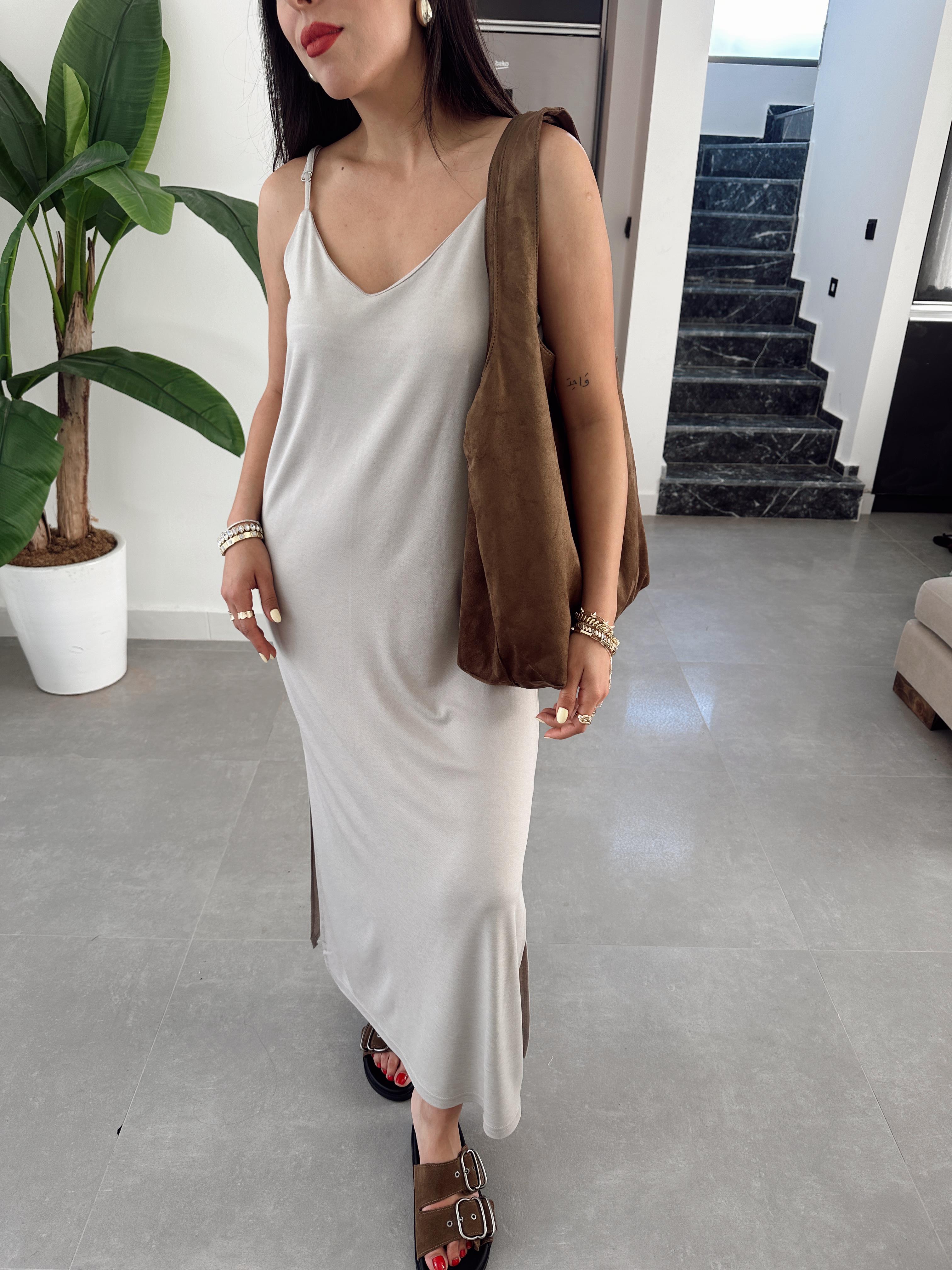 Taş Modal Kumaş Lastik Askılı Elbise