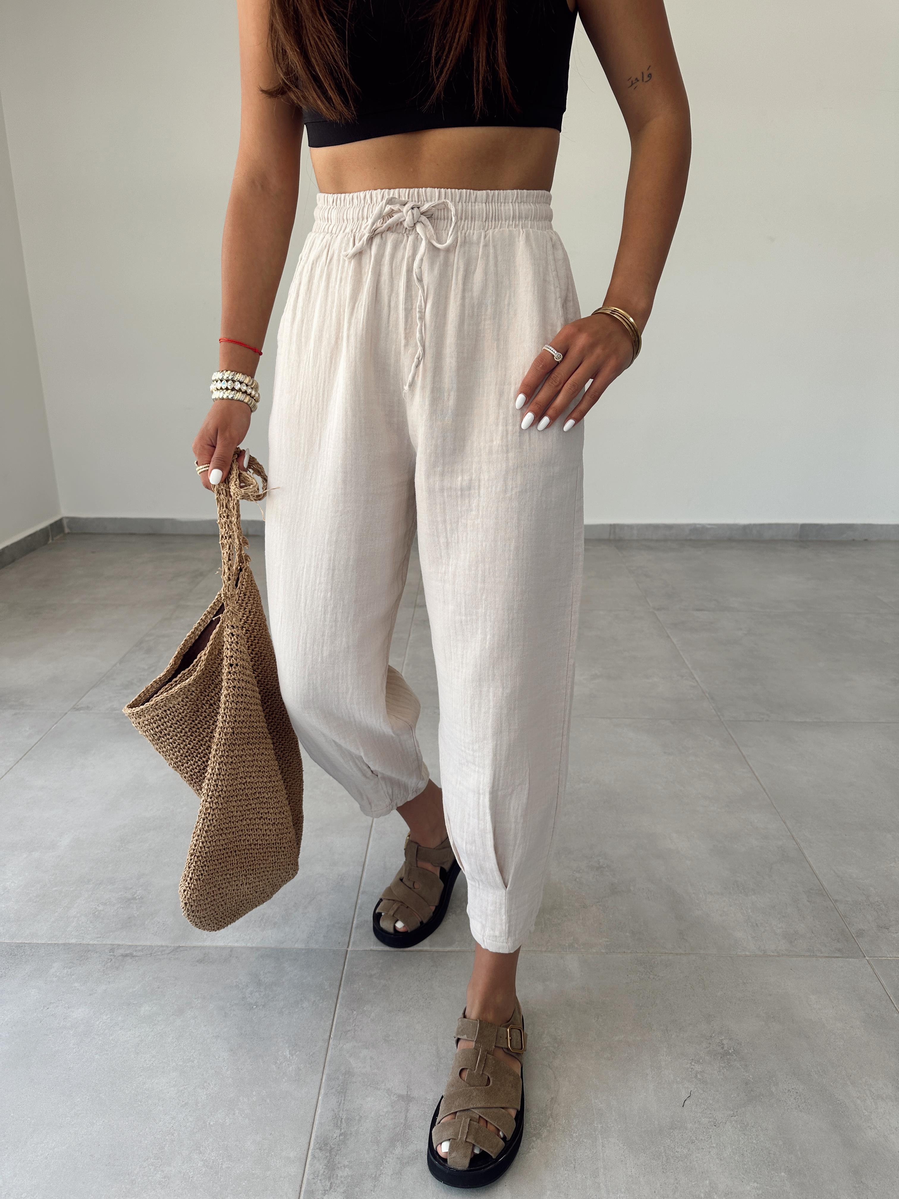 Taş Paça Pilili Keten Pantolon