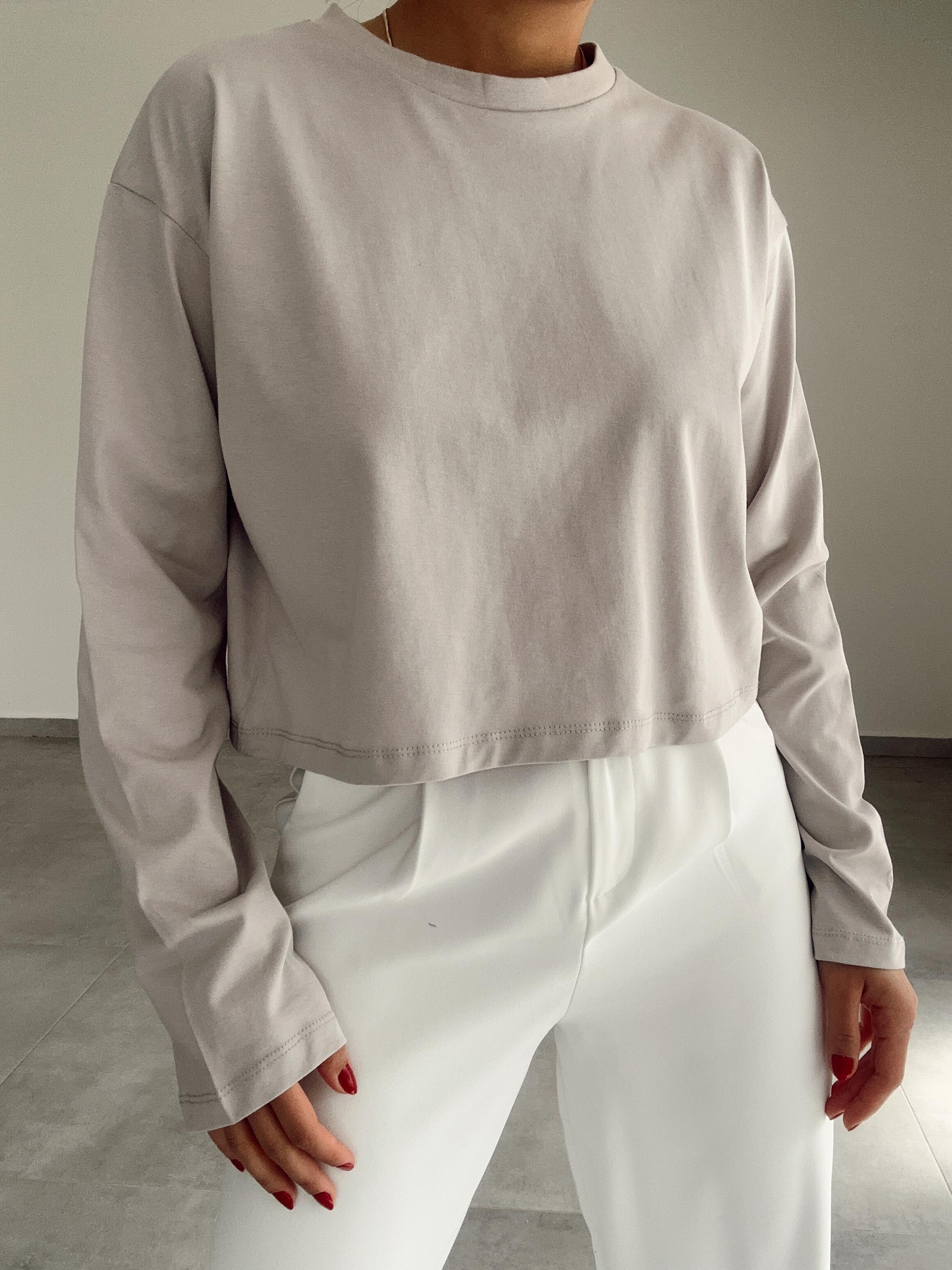 Taş Uzun Kollu Crop Tişört