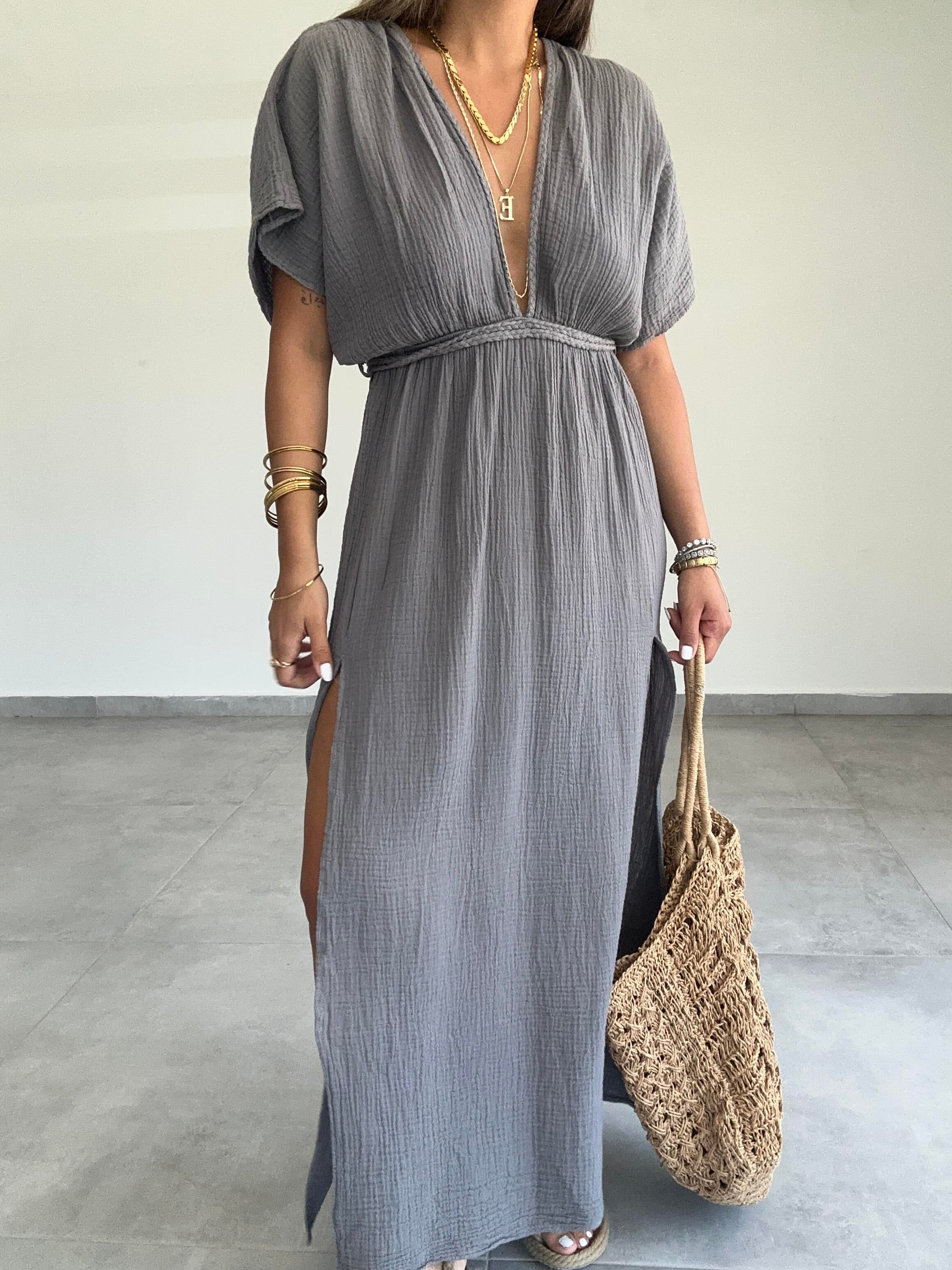 Truva Antrasit Müslin Elbise