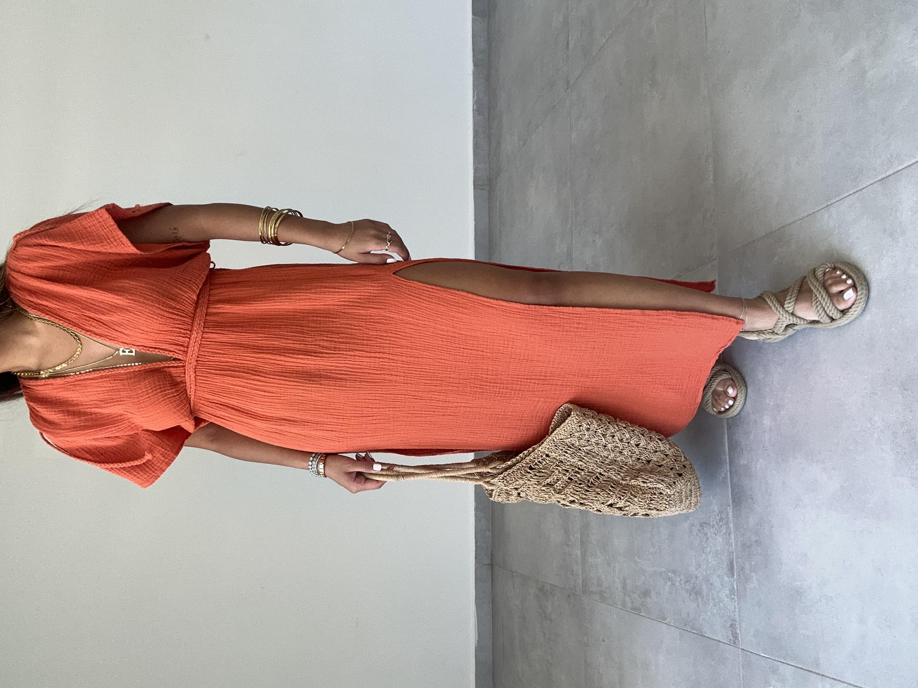 Truva Orange Müslin Elbise