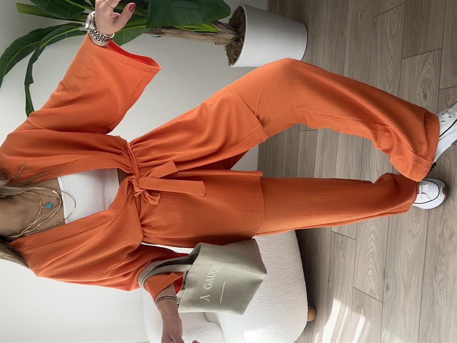 Turuncu Bürümcük Kimono Takım