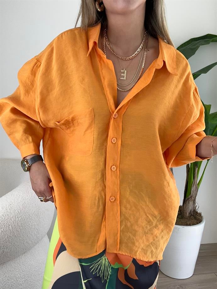 Turuncu Düşük Omuz Oversize Gömlek