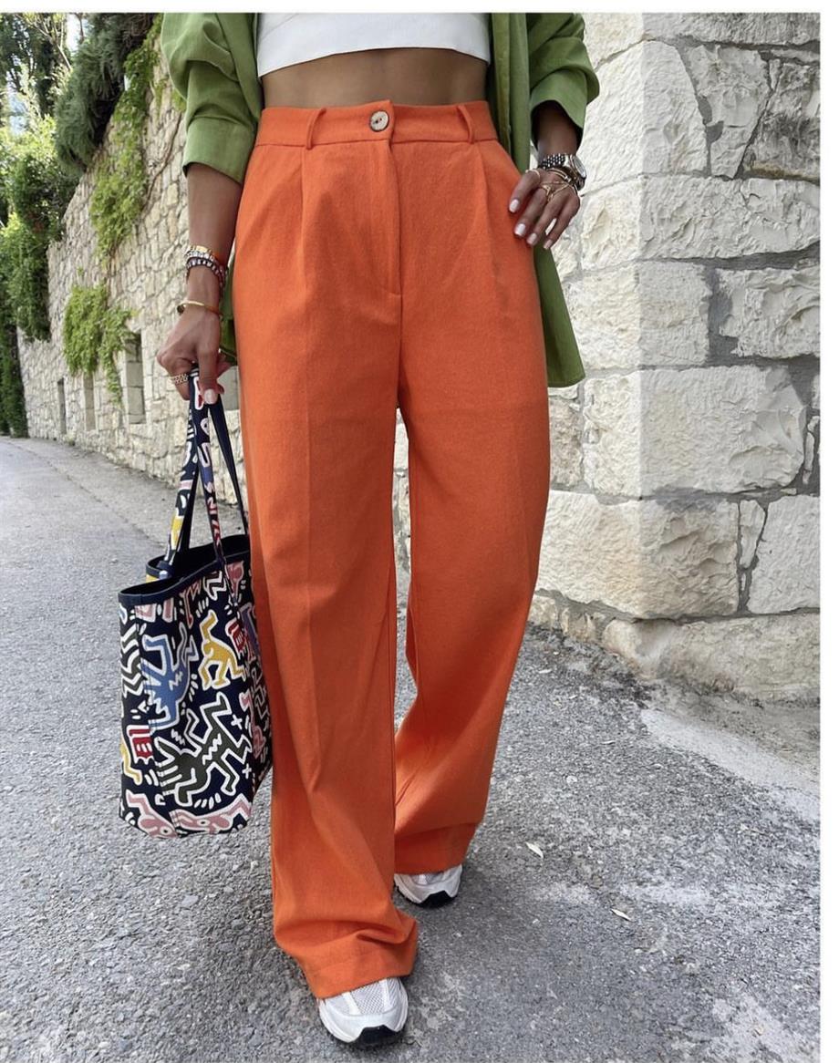 Turuncu Keten Pantolon