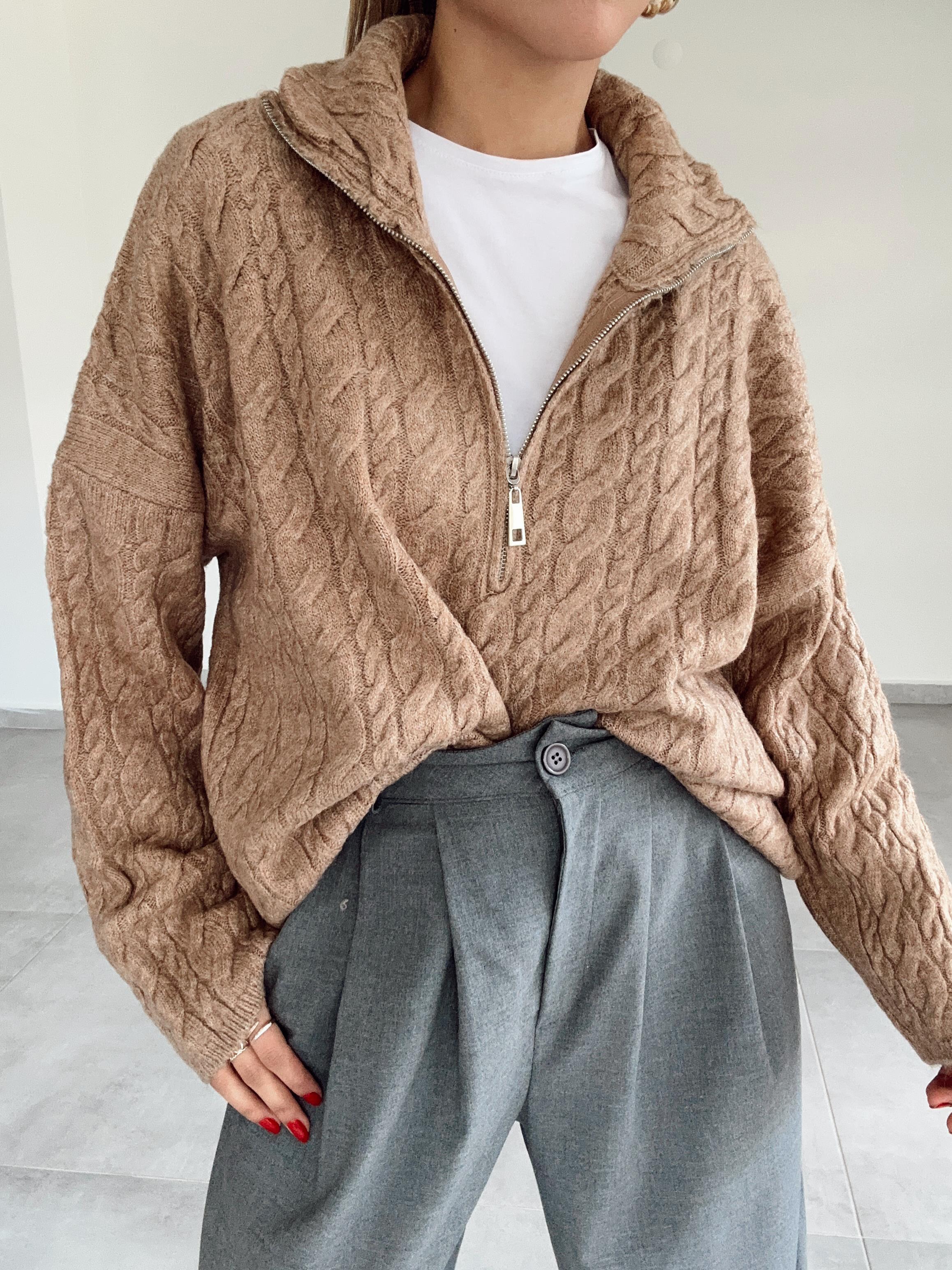 Vizon Fermuarlı Triko Kazak