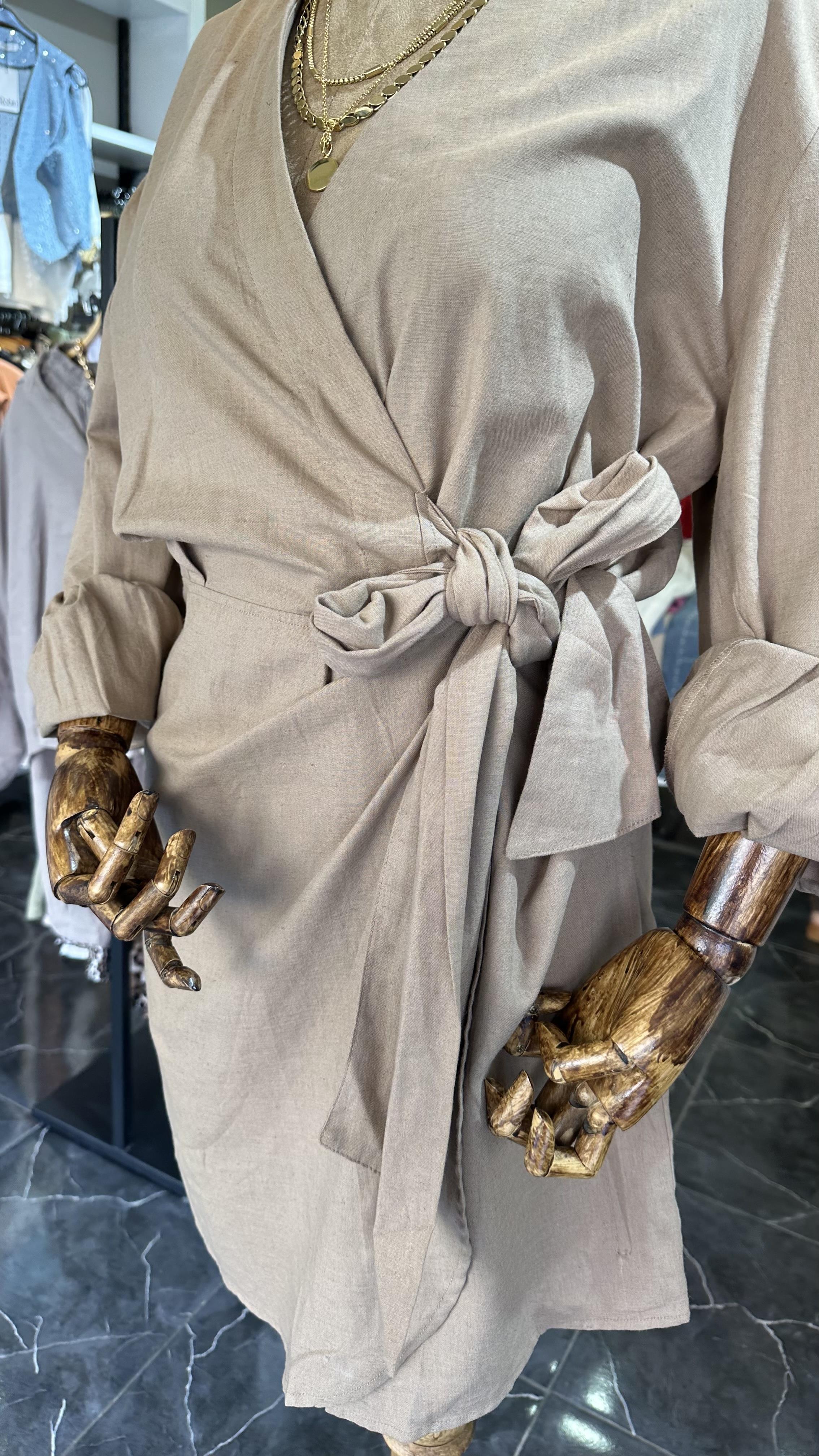 Vizon Keten Bağlamalı Elbise