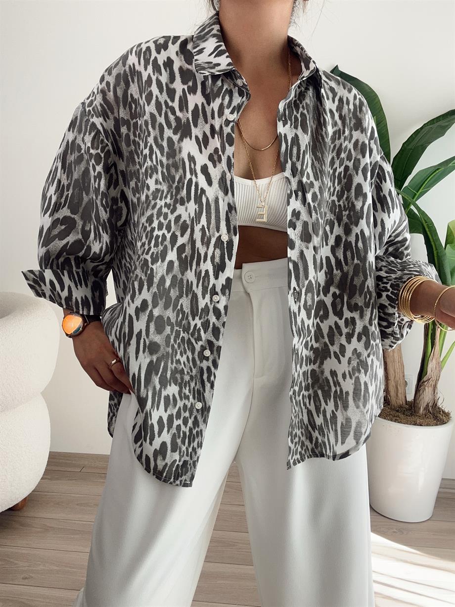 Vizon Oversize Leopar Gömlek