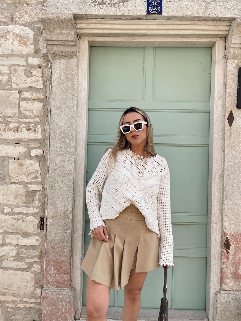 Vizon Pileli Şort Etek