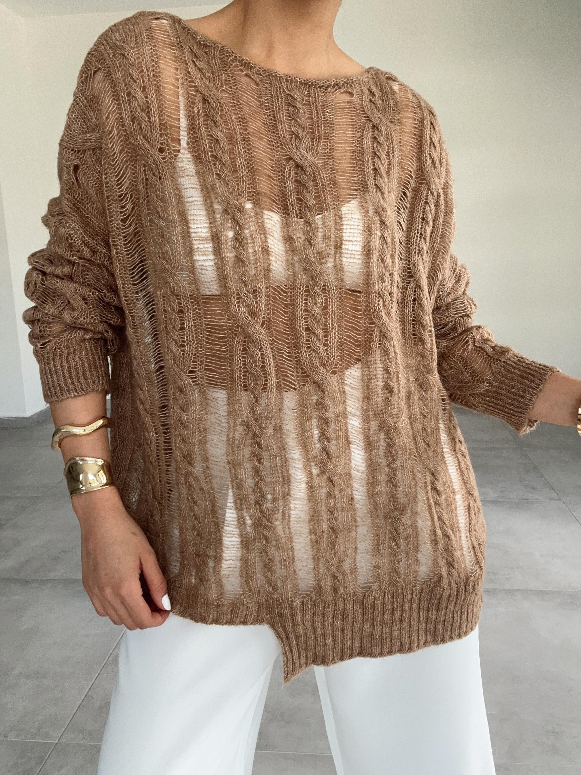 Vizon Saç Örgülü Ajurlu Kazak