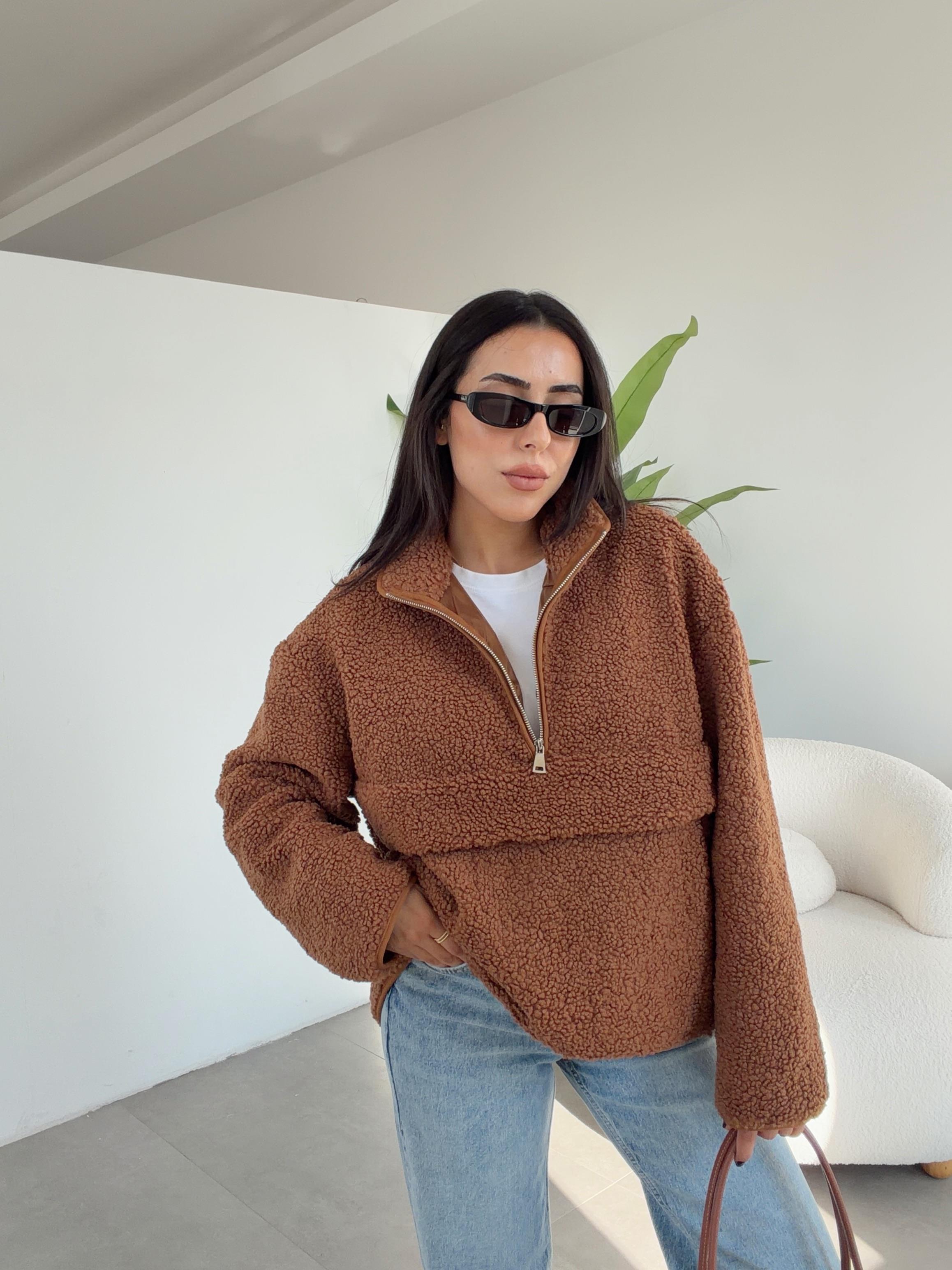 Vizon Teddy Fermuarlı Sweatshirt