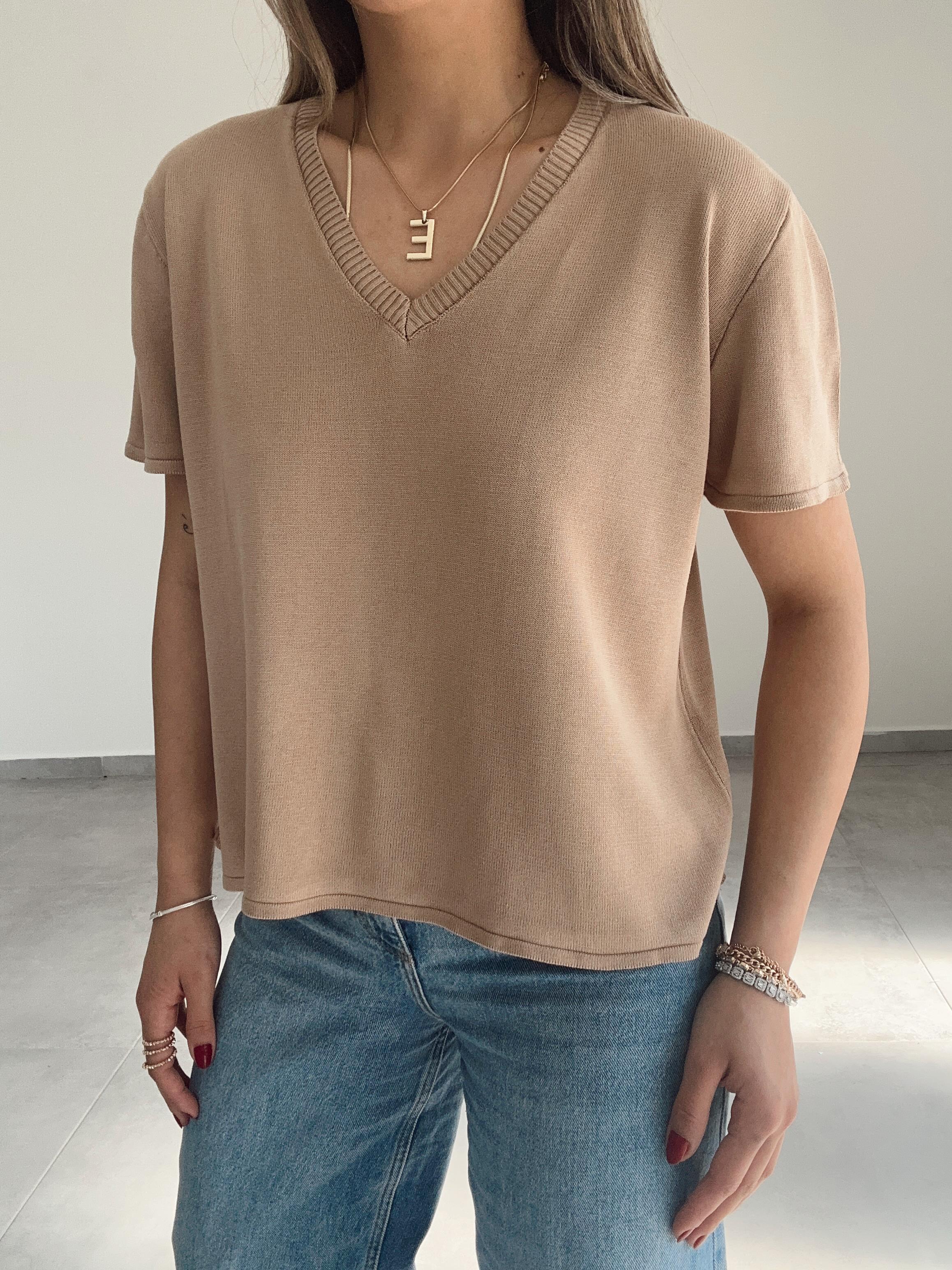 Vizon V Yaka Kısa Kol Triko