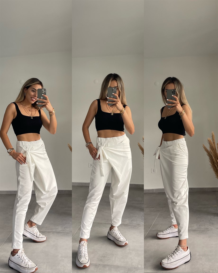 Yandan Bağlamalı Ekru Eşofman