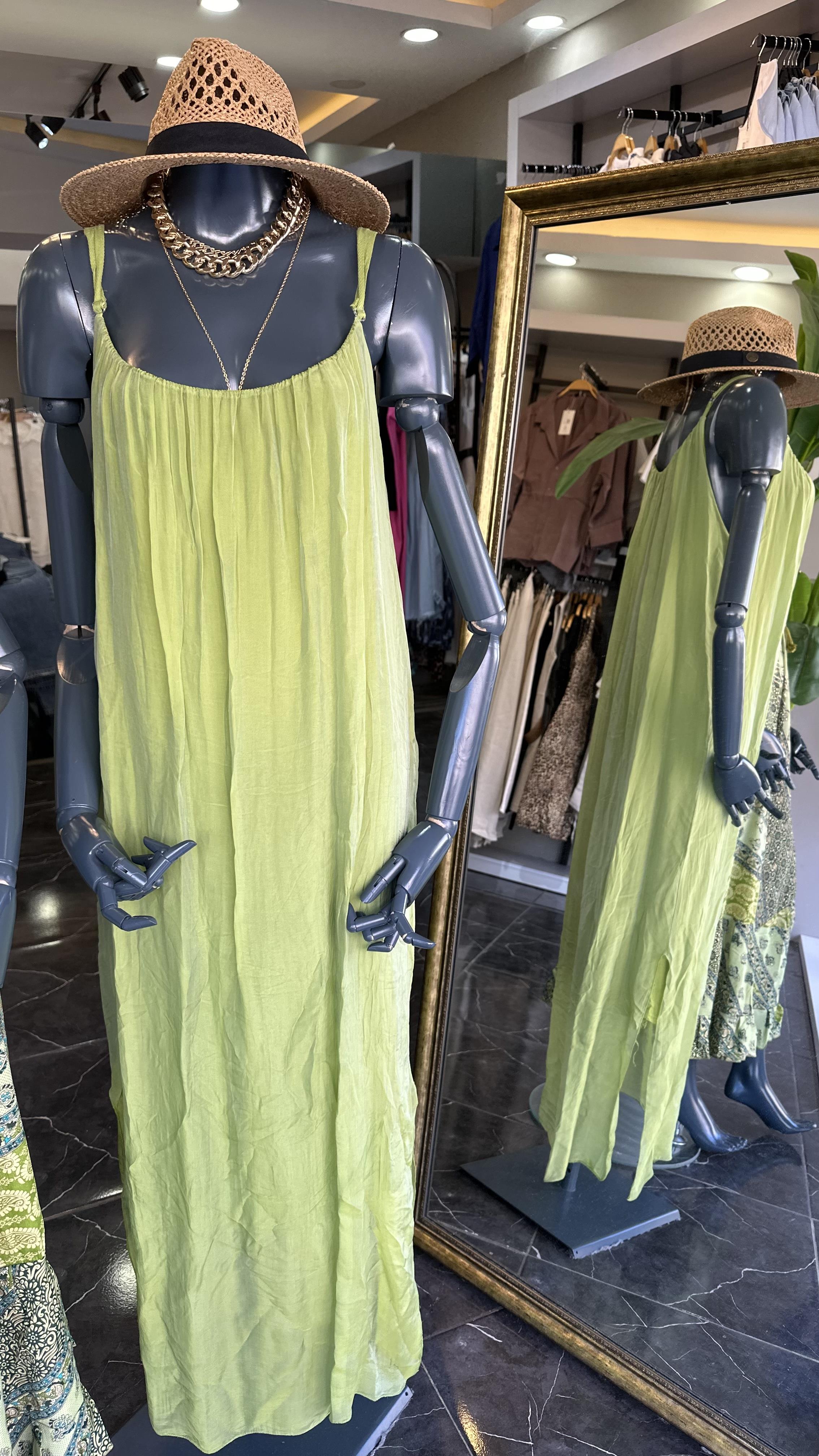 Yeşil İpek Saten İthal Elbise