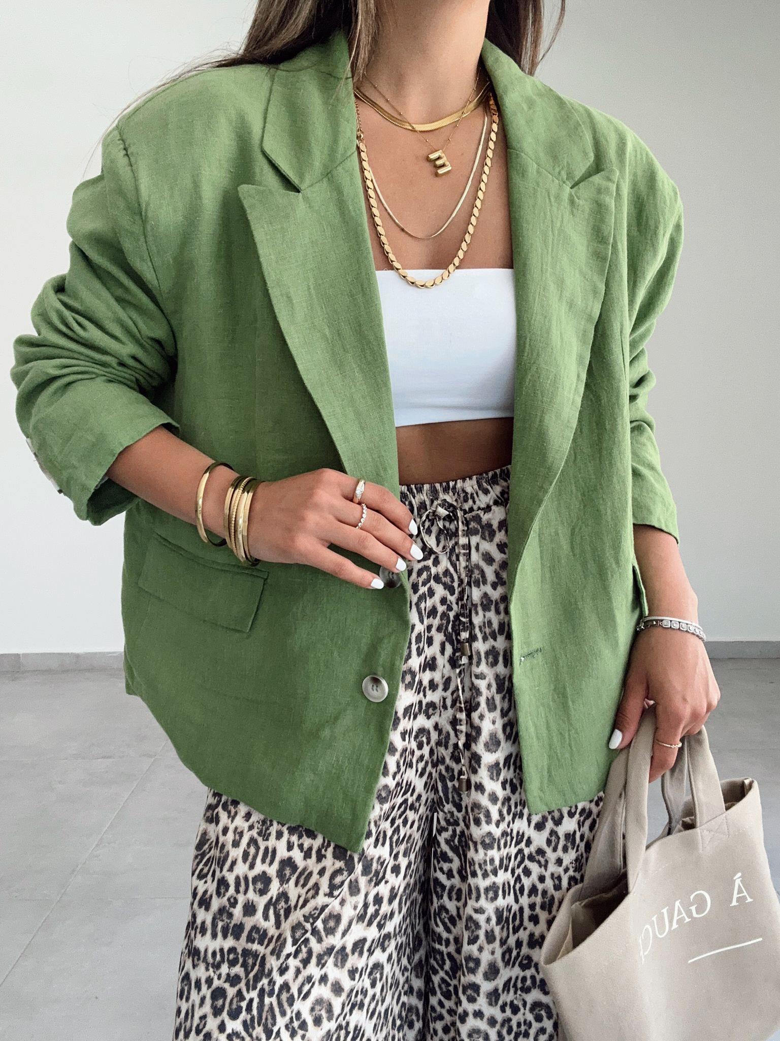 Yeşil Keten Blazer Ceket