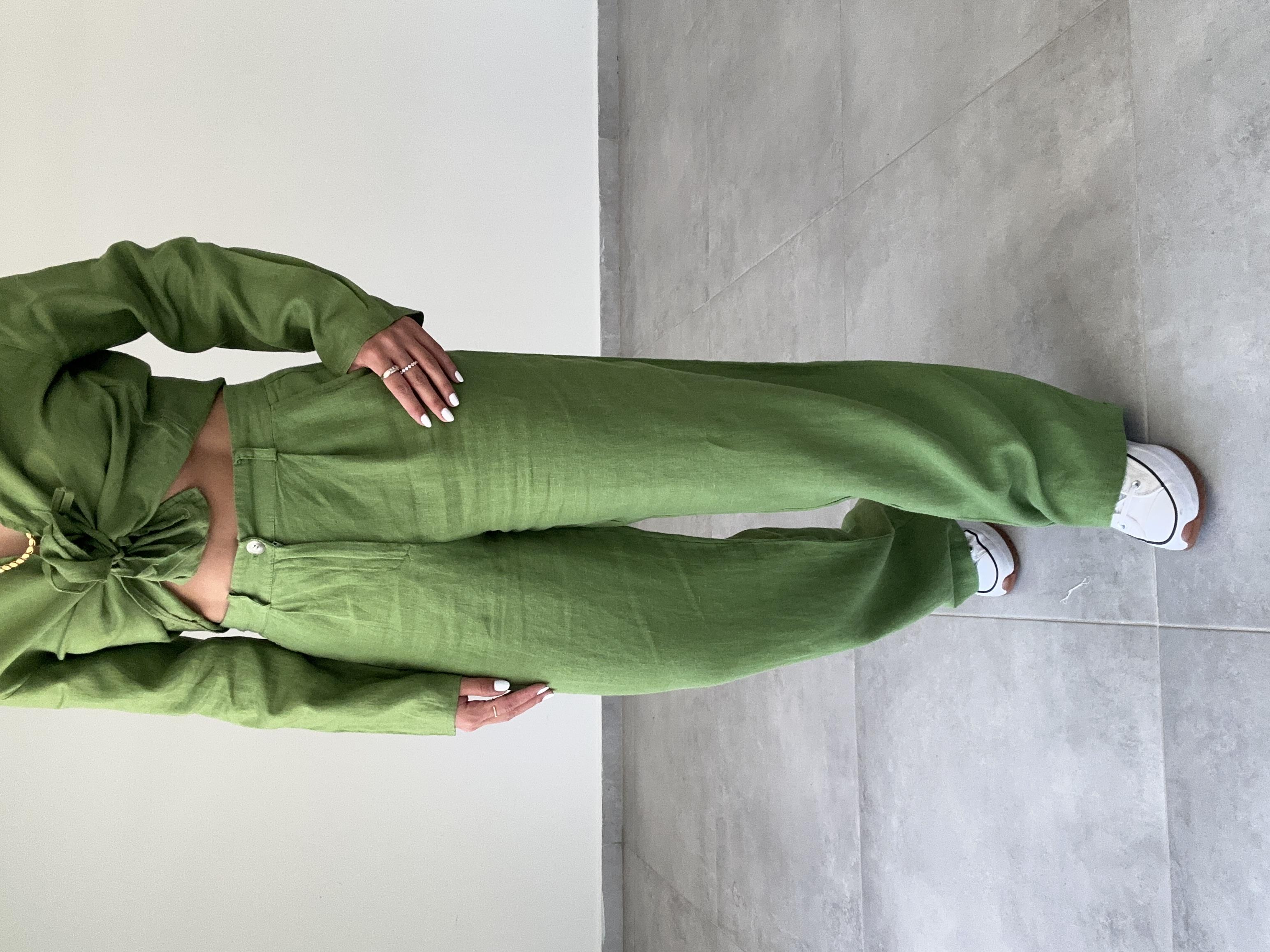 Yeşil Keten Palazzo Pantolon